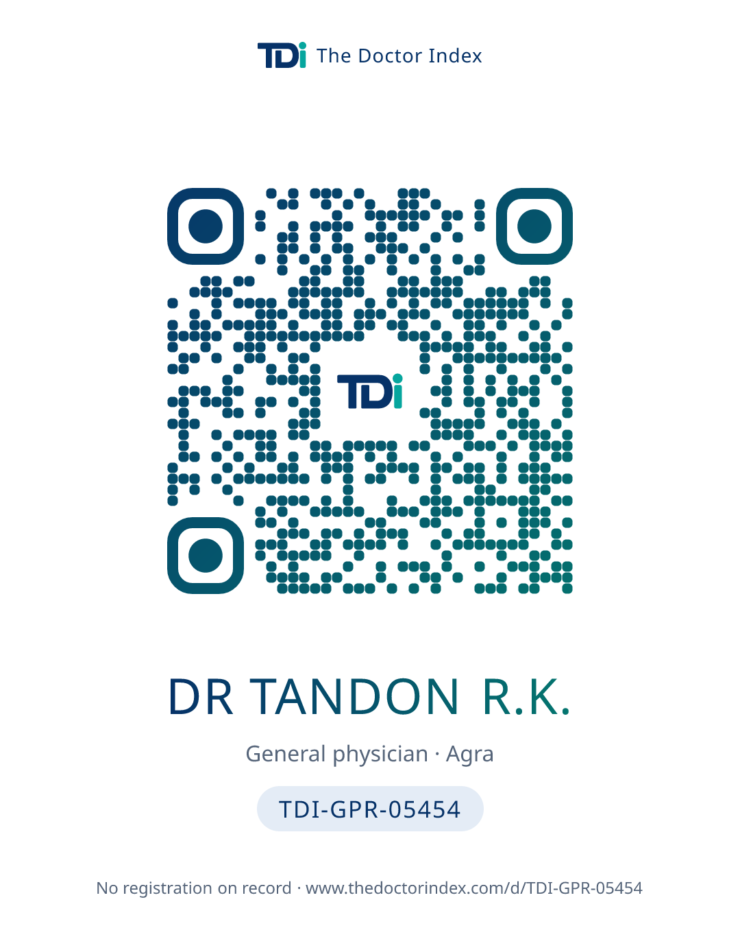 QR card for Dr Tandon R.K., TDI-GPR-05454