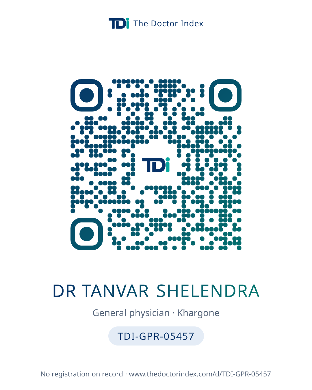 QR card for Dr Tanvar Shelendra, TDI-GPR-05457