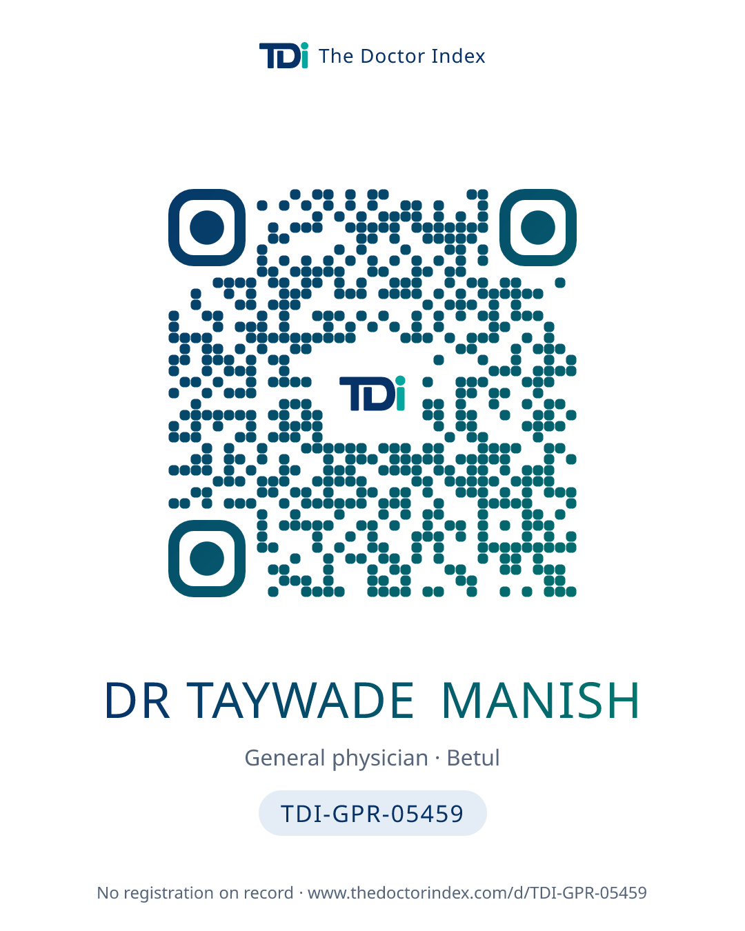 QR card for Dr Taywade Manish, TDI-GPR-05459