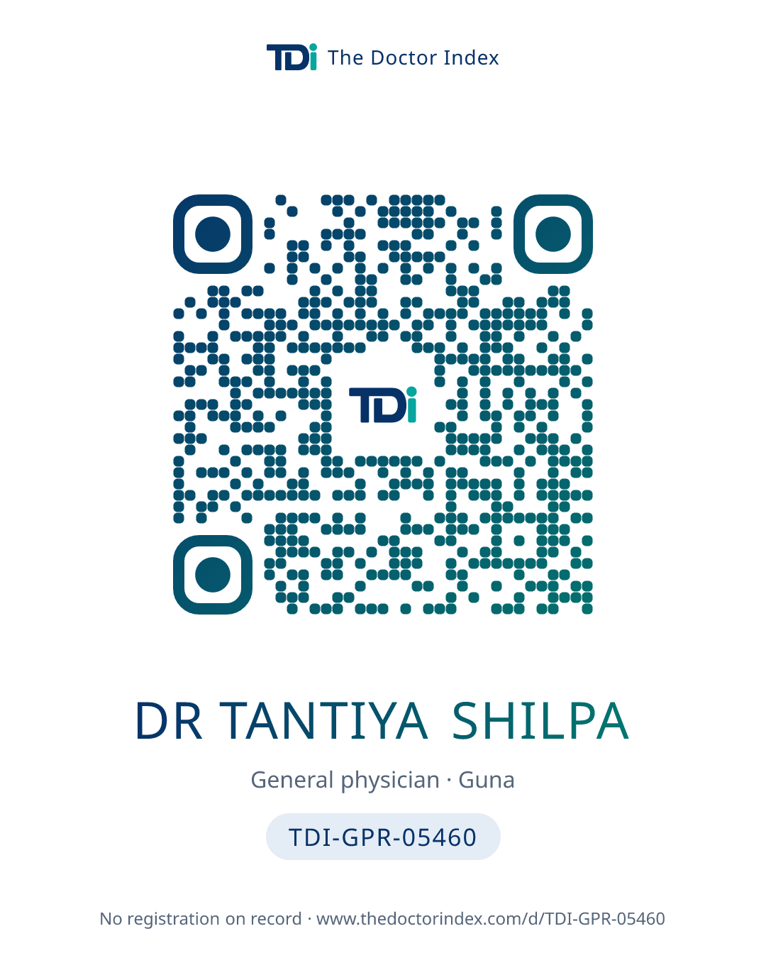 QR card for Dr Tantiya Shilpa, TDI-GPR-05460