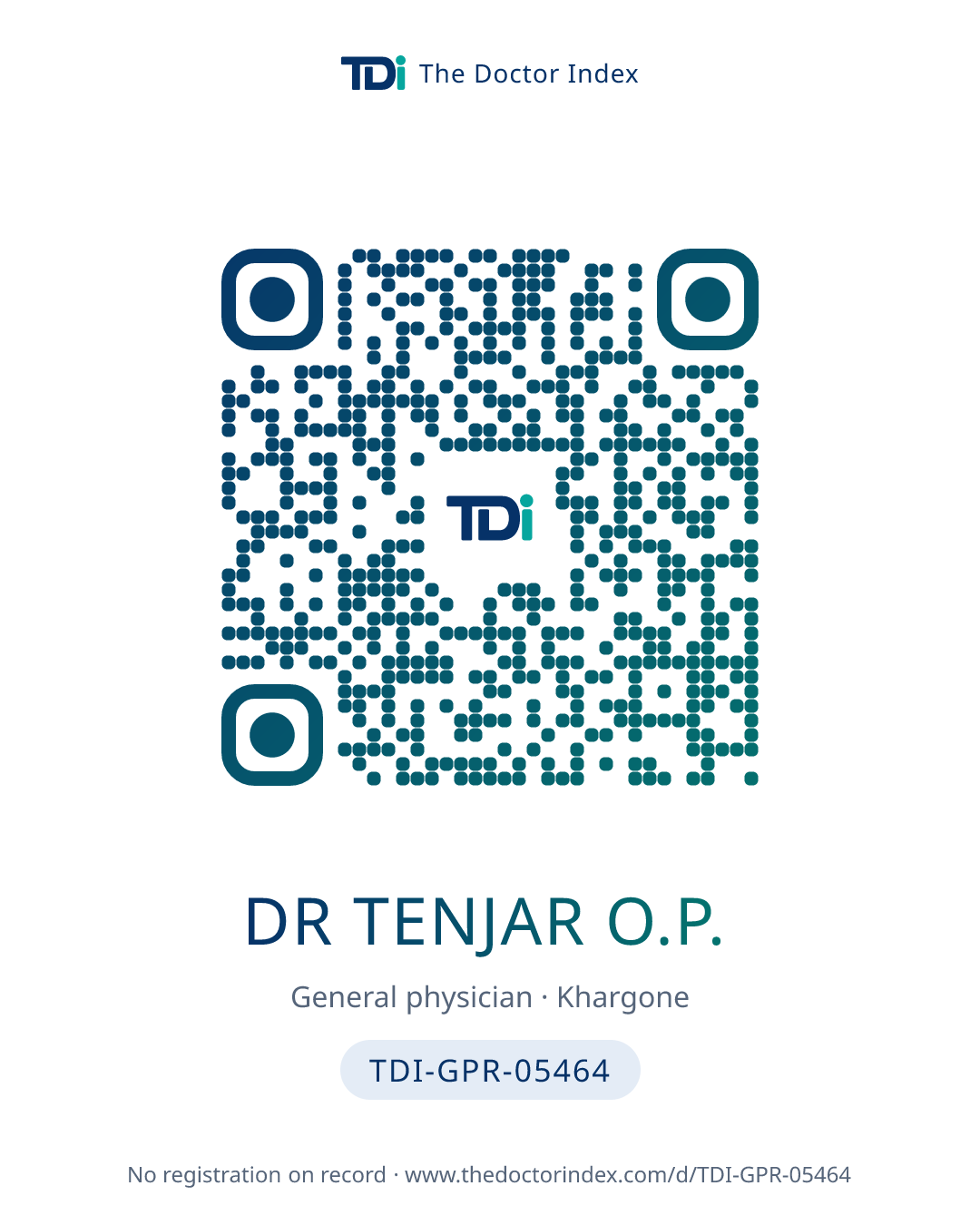 QR card for Dr Tenjar O.P., TDI-GPR-05464