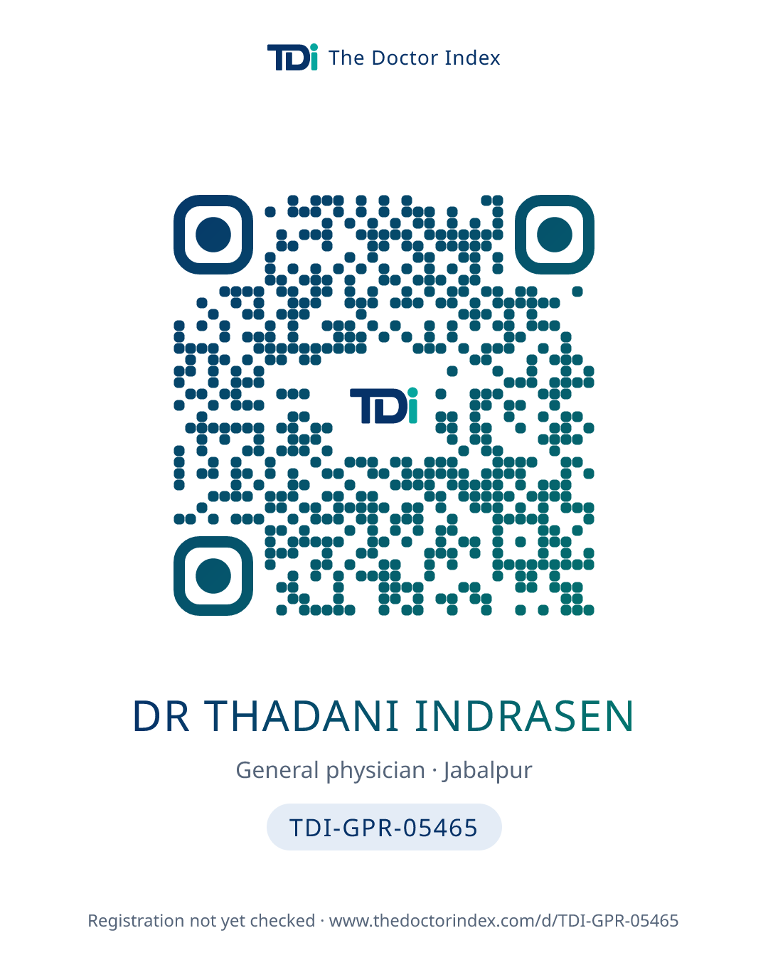 QR card for Dr Thadani Indrasen, TDI-GPR-05465
