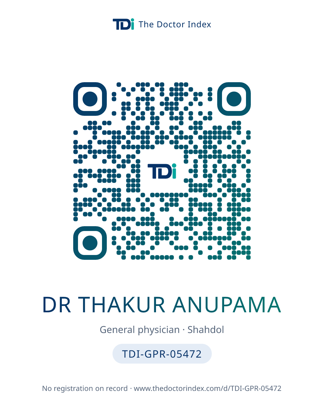 QR card for Dr Thakur Anupama, TDI-GPR-05472