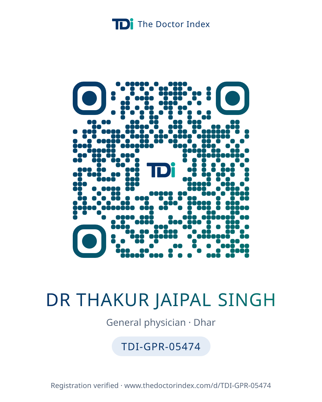 QR card for Dr Thakur Jaipal Singh, TDI-GPR-05474