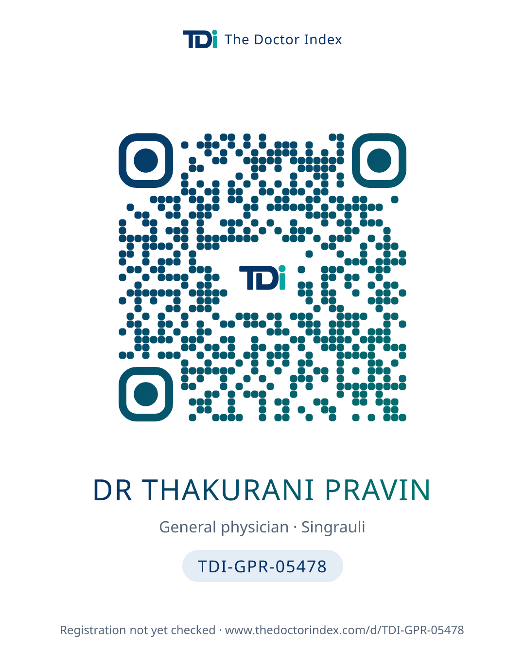 QR card for Dr Thakurani Pravin, TDI-GPR-05478