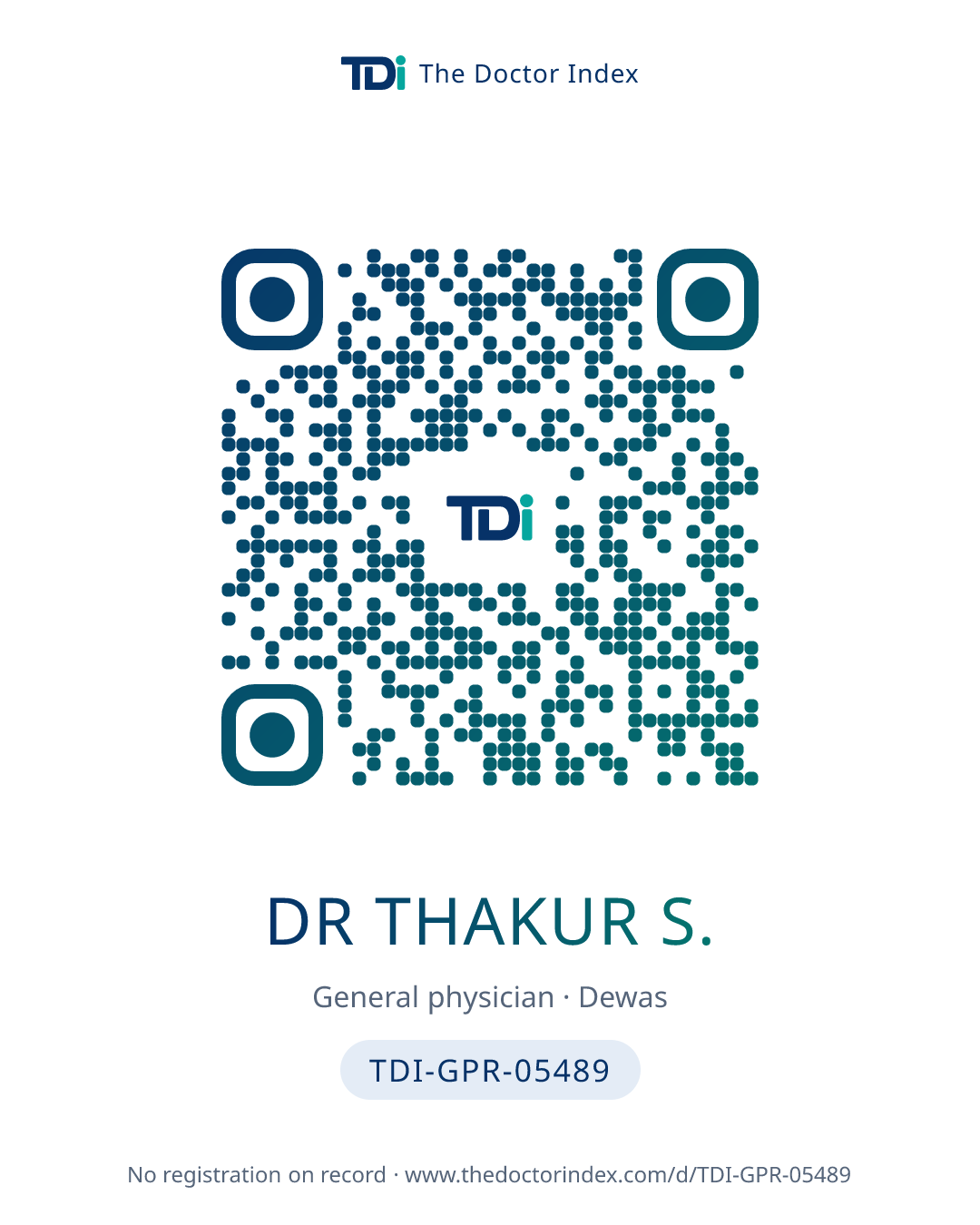 QR card for Dr Thakur S., TDI-GPR-05489