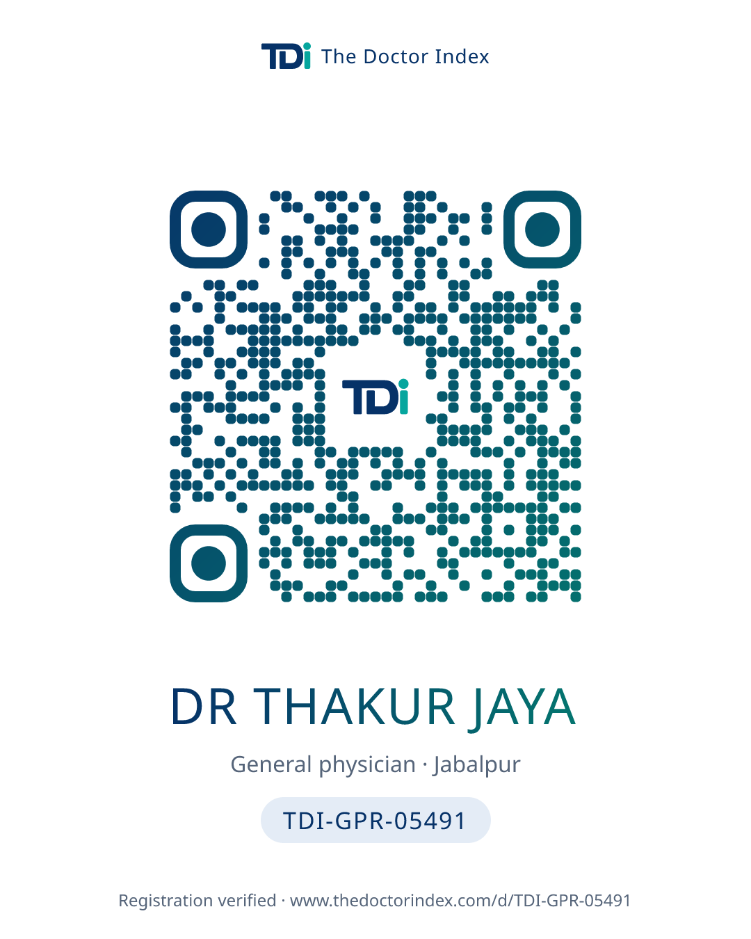 QR card for Dr Thakur Jaya, TDI-GPR-05491