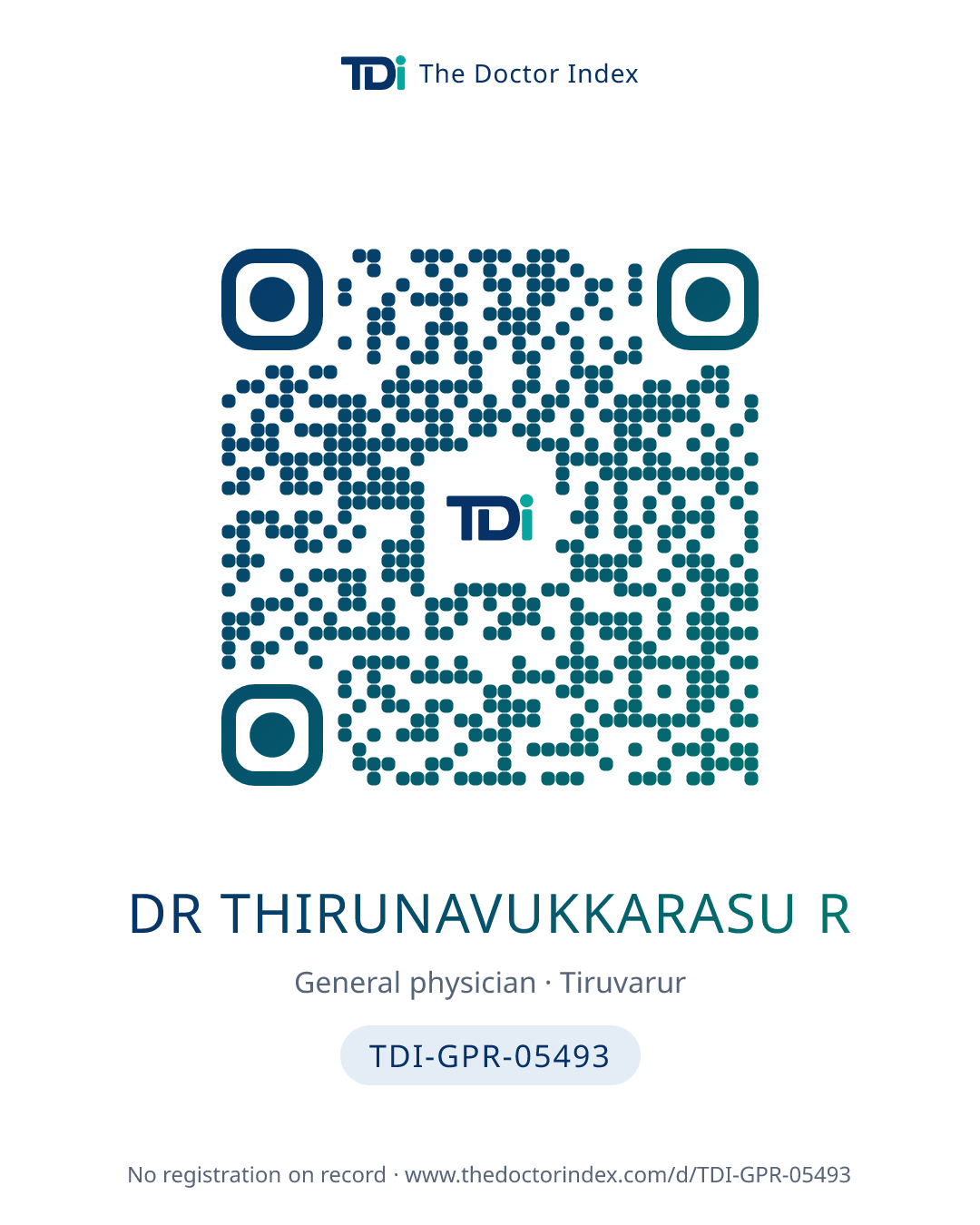 QR card for Dr Thirunavukkarasu R, TDI-GPR-05493