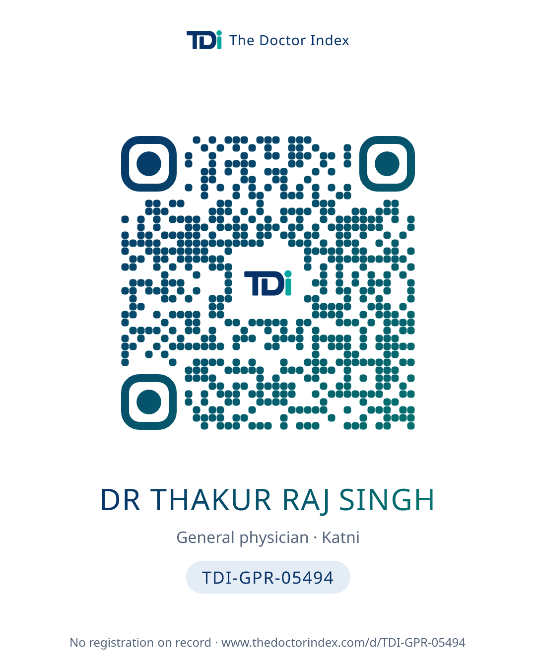 QR card for Dr Thakur Raj Singh, TDI-GPR-05494