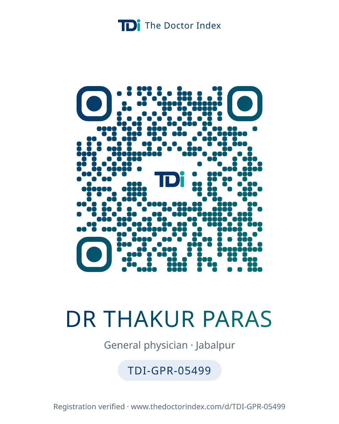 QR card for Dr Thakur Paras, TDI-GPR-05499