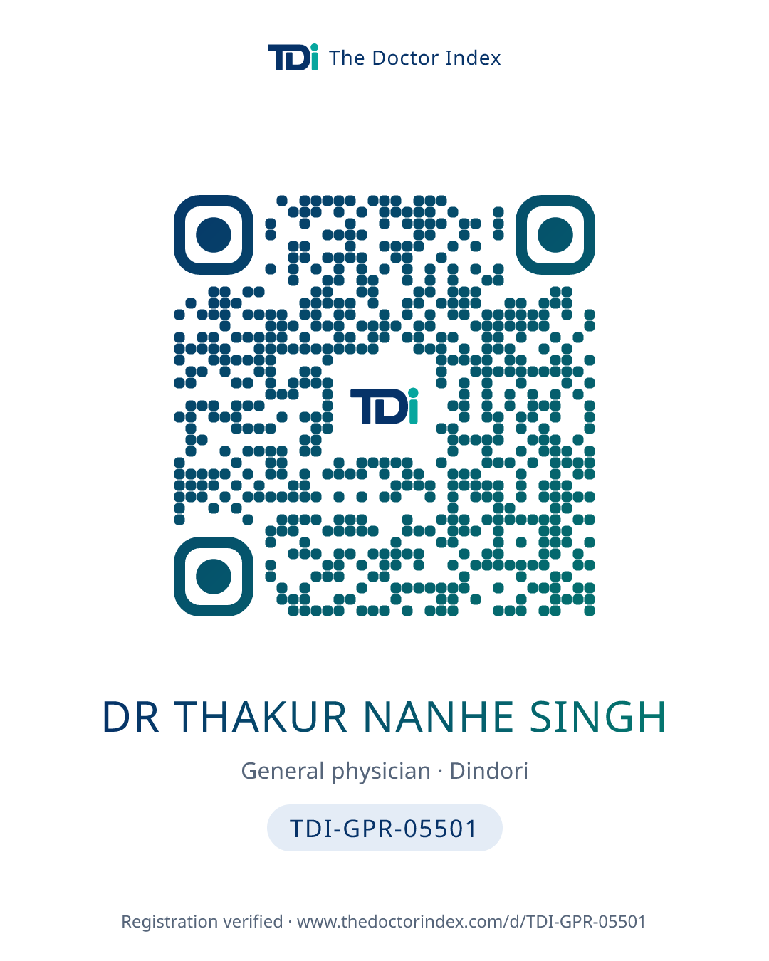QR card for Dr Thakur Nanhe Singh, TDI-GPR-05501