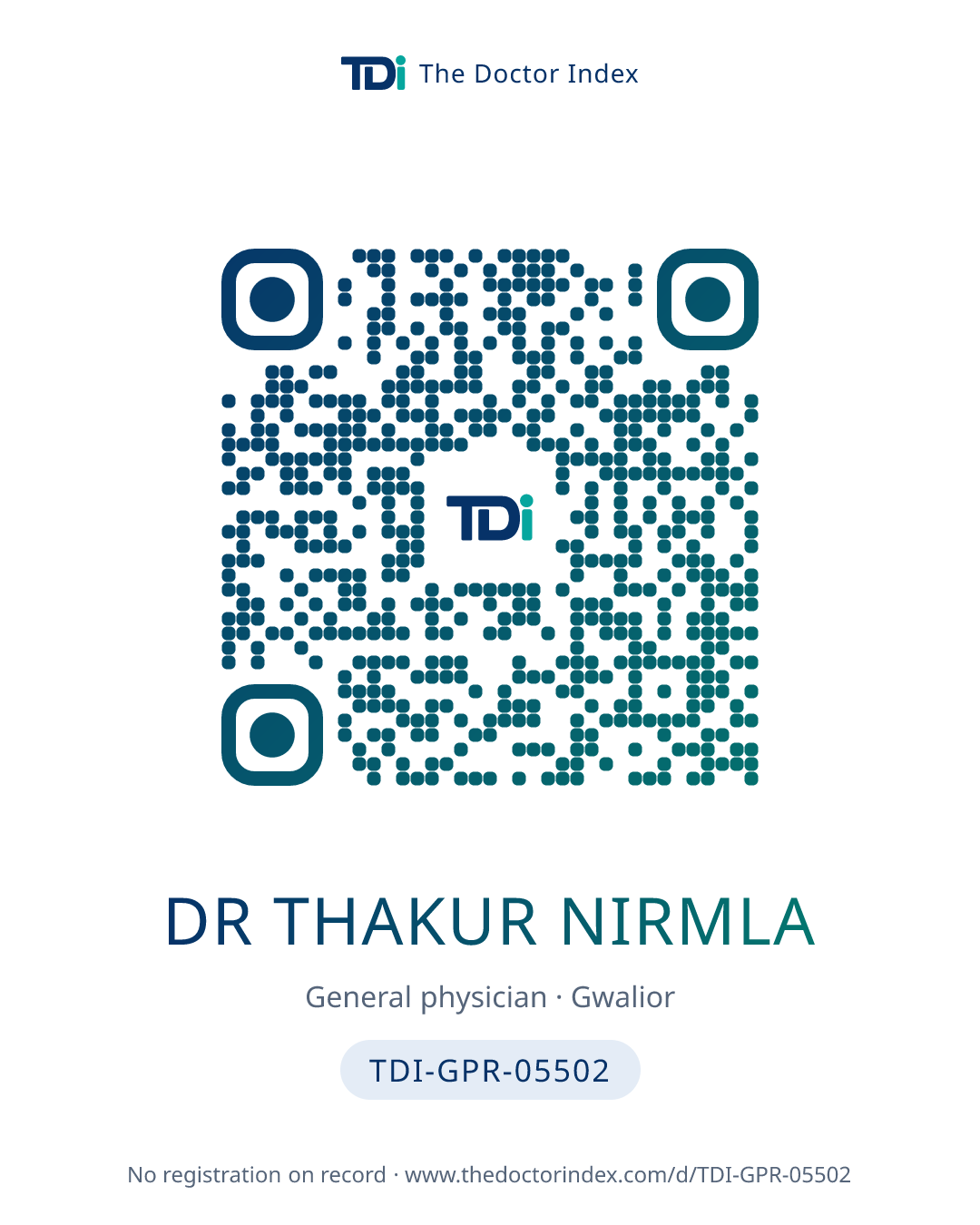 QR card for Dr Thakur Nirmla, TDI-GPR-05502