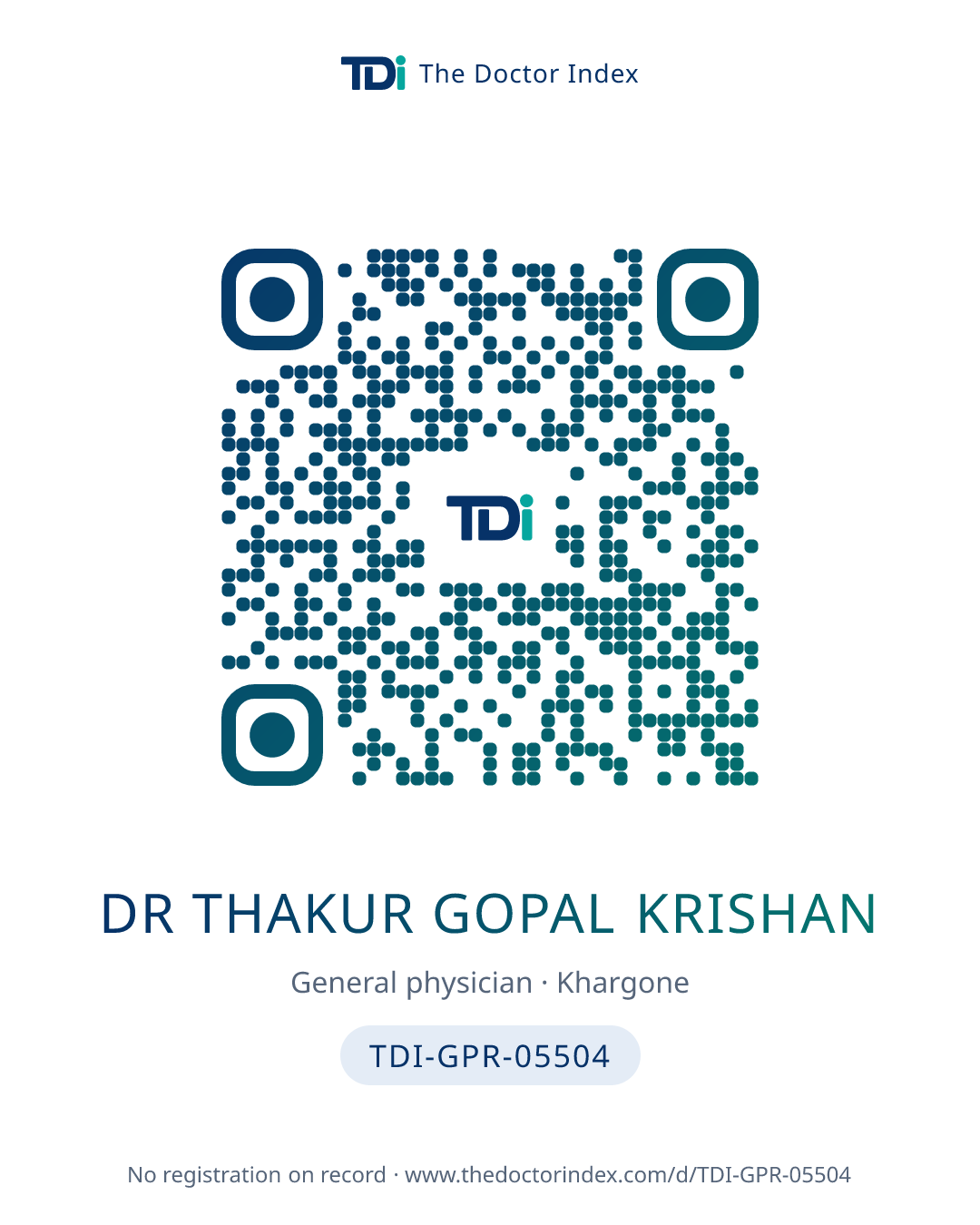 QR card for Dr Thakur Gopal Krishan, TDI-GPR-05504
