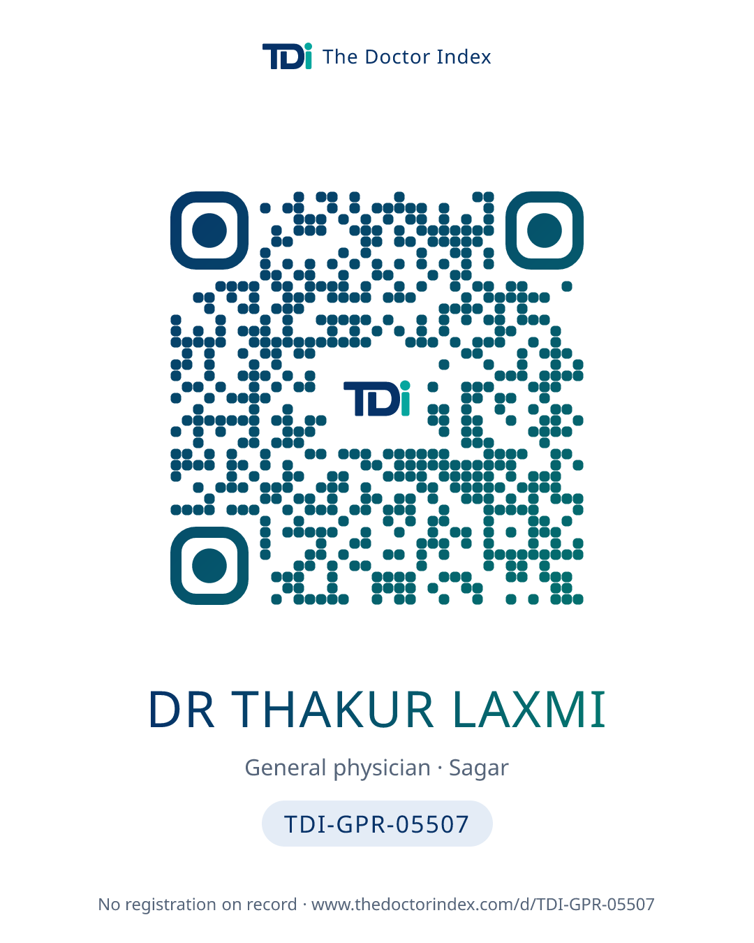 QR card for Dr Thakur Laxmi, TDI-GPR-05507
