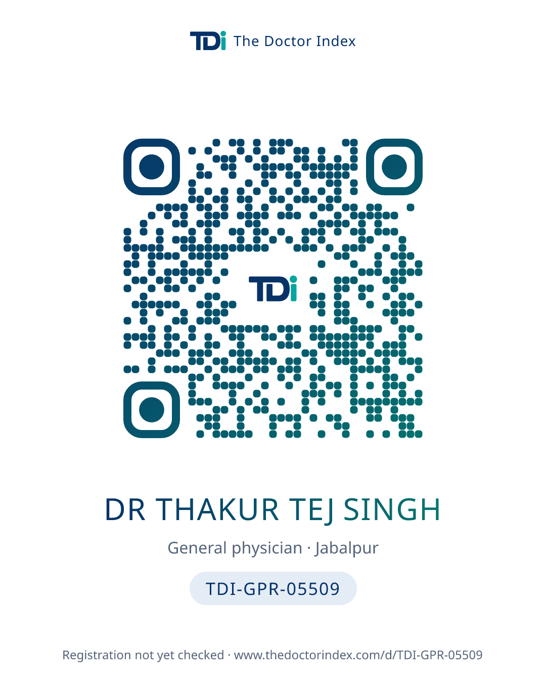 QR card for Dr Thakur Tej Singh, TDI-GPR-05509