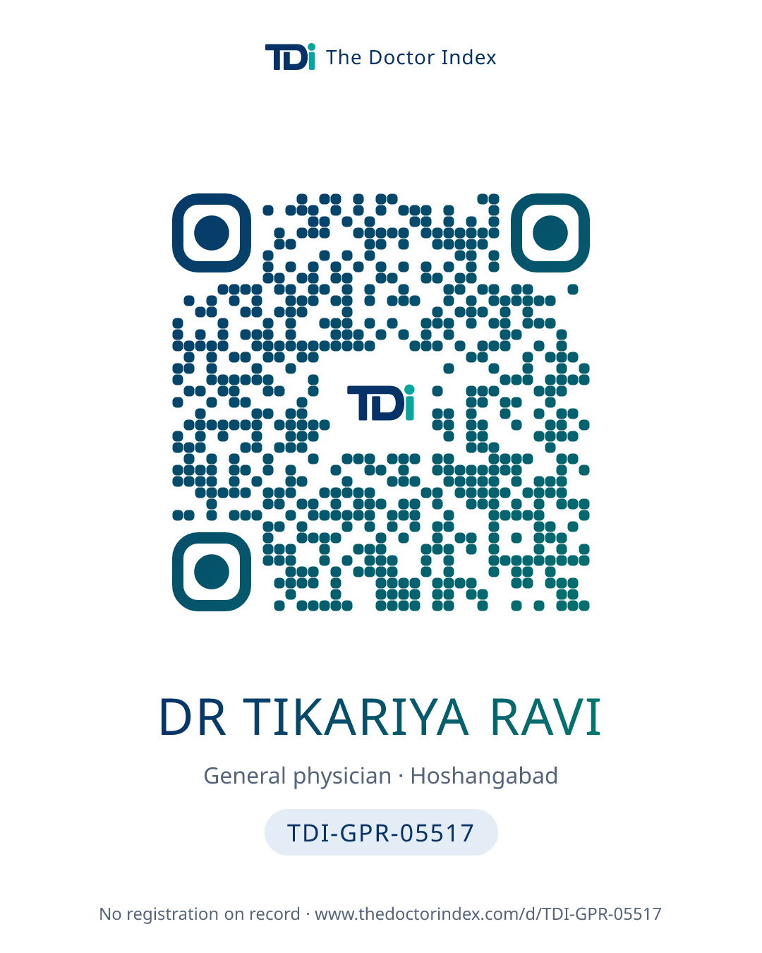 QR card for Dr Tikariya Ravi, TDI-GPR-05517