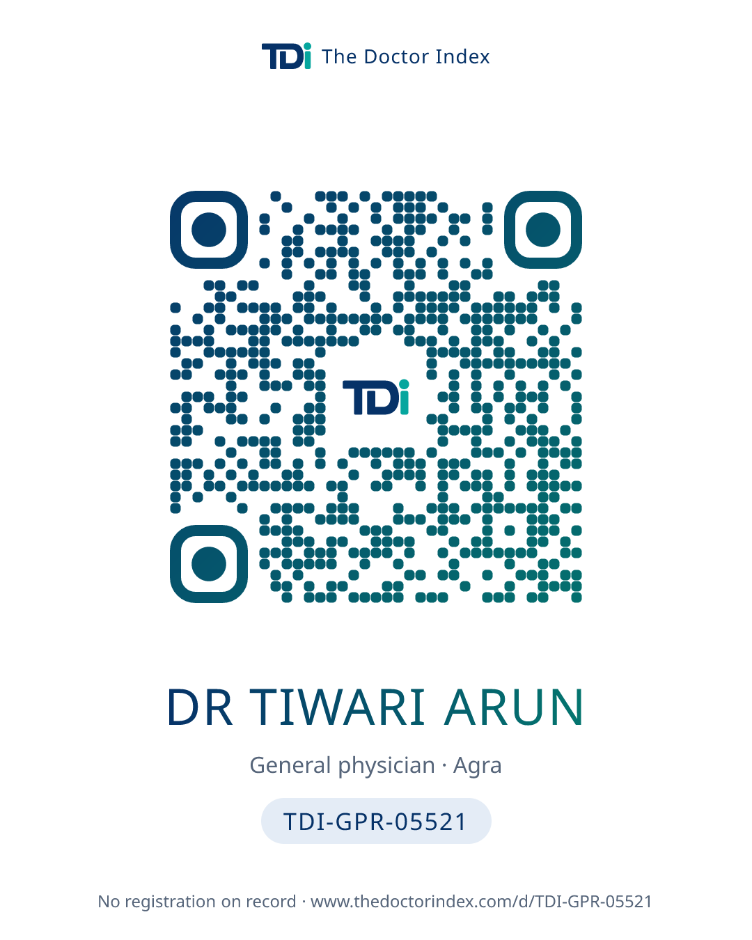 QR card for Dr Tiwari Arun, TDI-GPR-05521