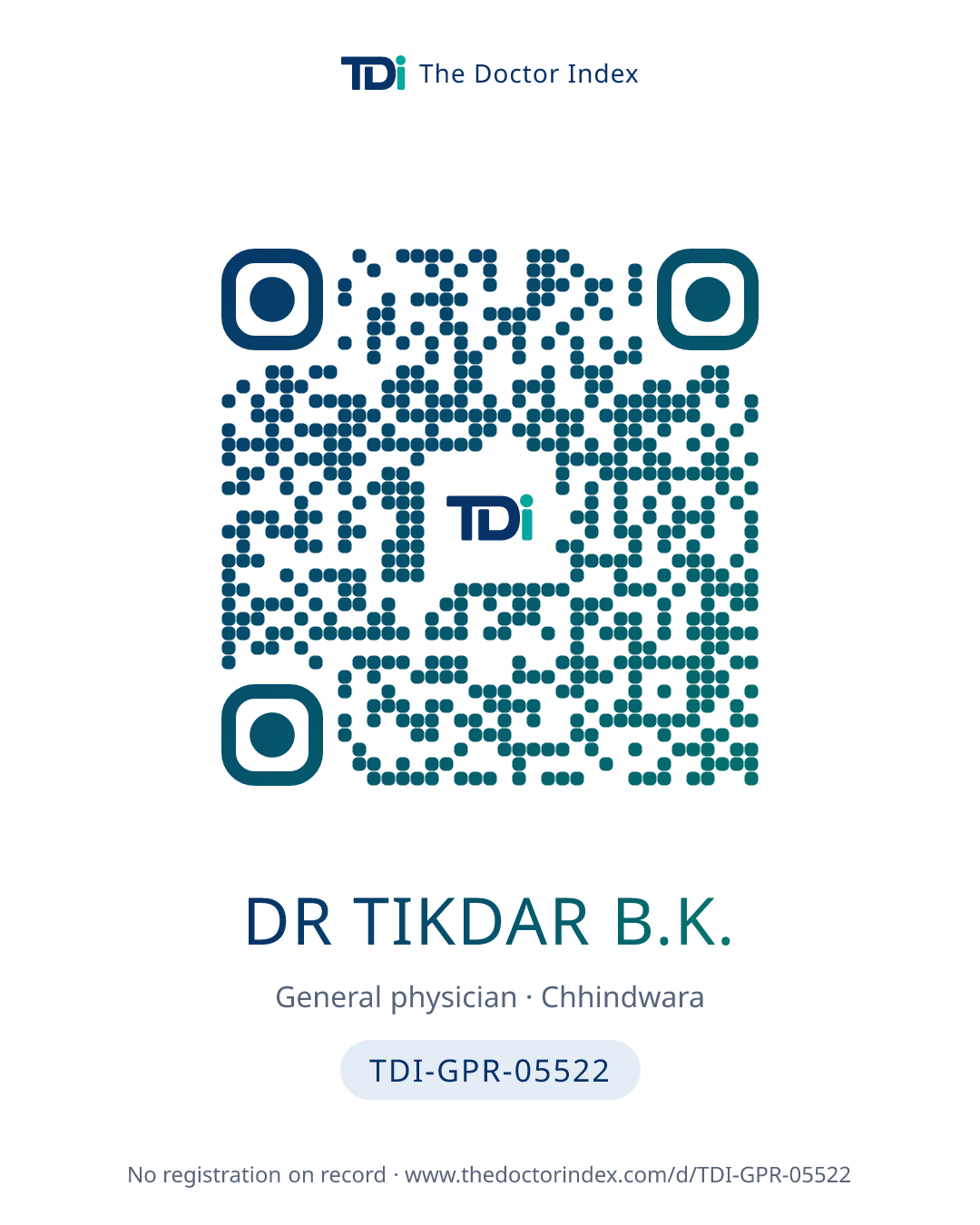 QR card for Dr Tikdar B.K., TDI-GPR-05522