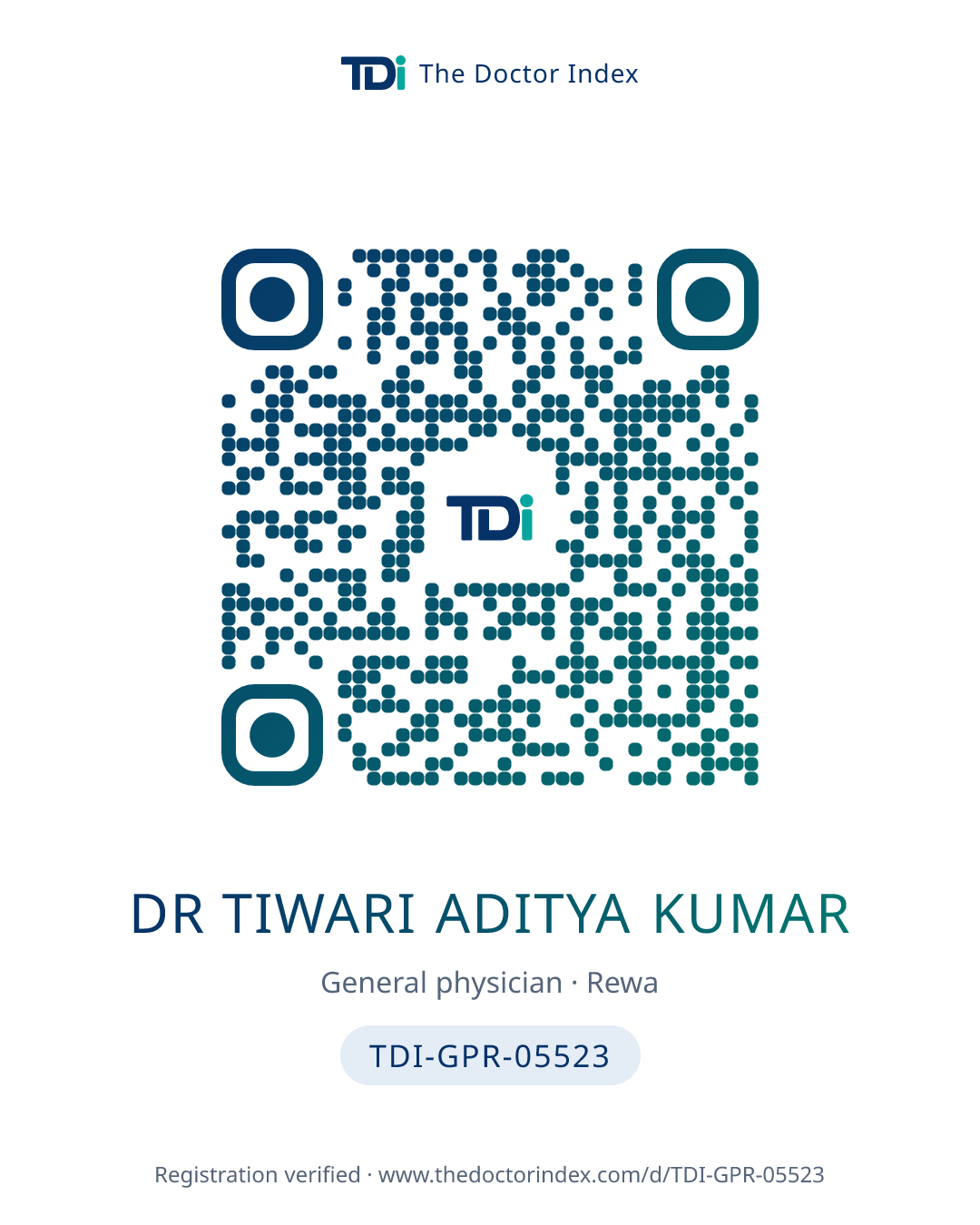 QR card for Dr Tiwari Aditya Kumar, TDI-GPR-05523