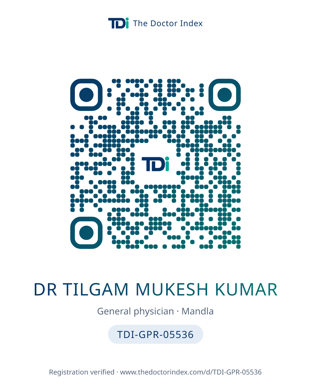 QR card for Dr Tilgam Mukesh Kumar, TDI-GPR-05536