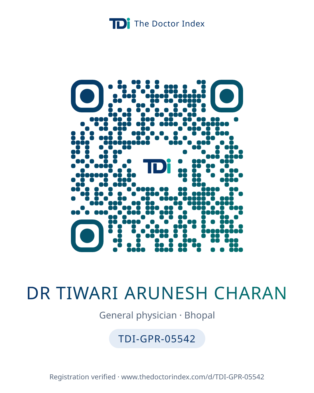 QR card for Dr Tiwari Arunesh Charan, TDI-GPR-05542
