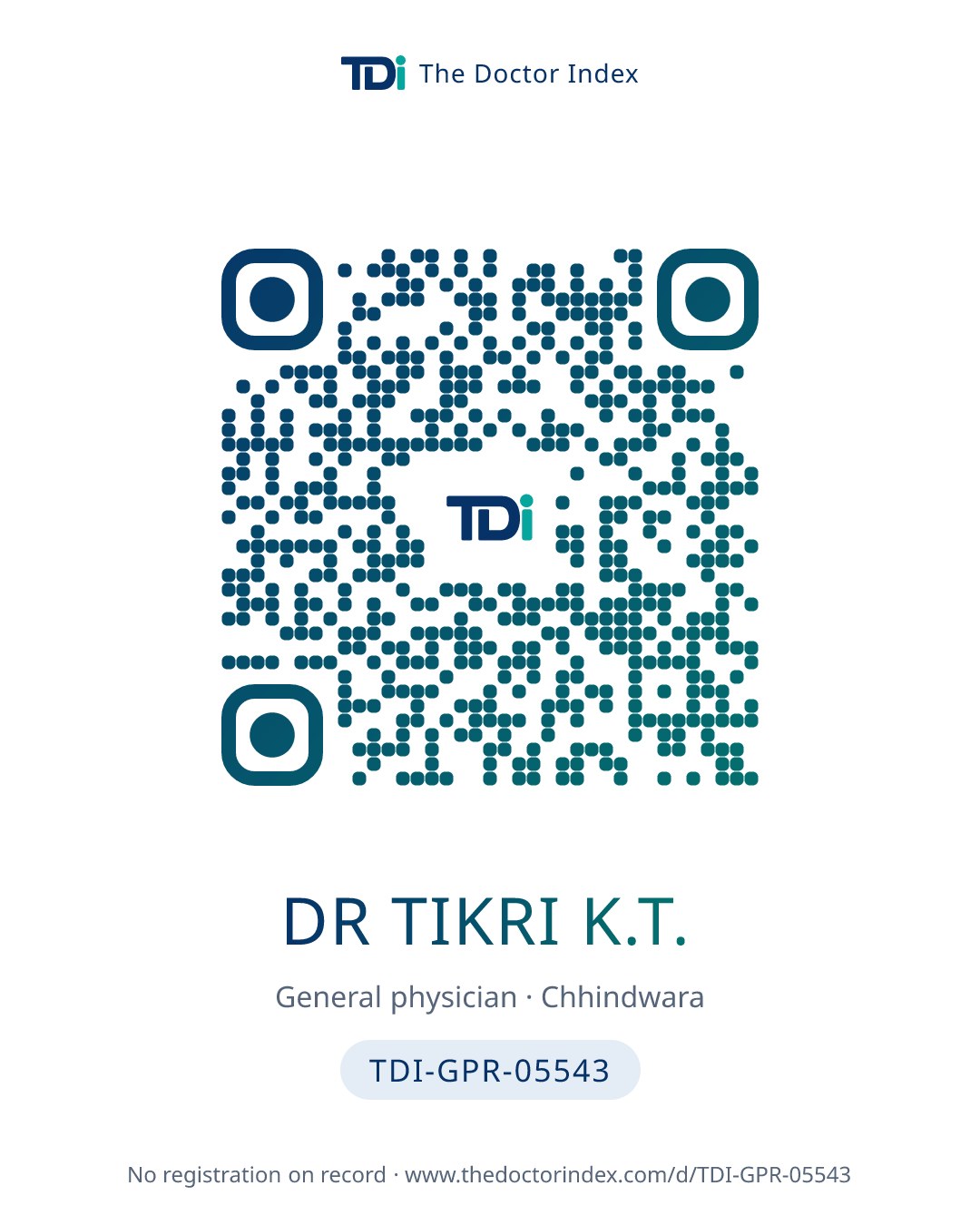 QR card for Dr Tikri K.T., TDI-GPR-05543