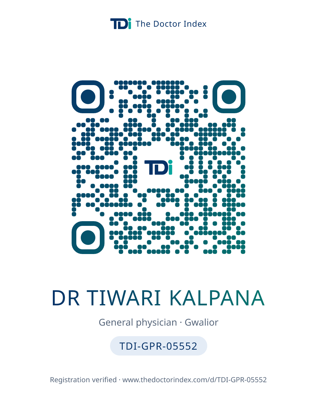 QR card for Dr Tiwari Kalpana, TDI-GPR-05552