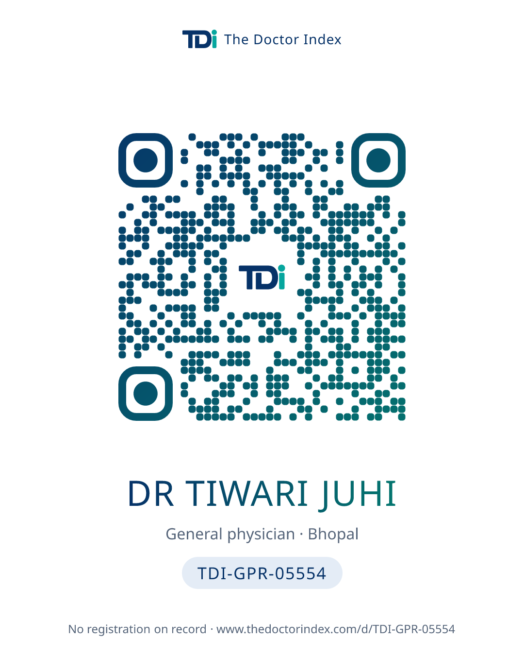 QR card for Dr Tiwari Juhi, TDI-GPR-05554