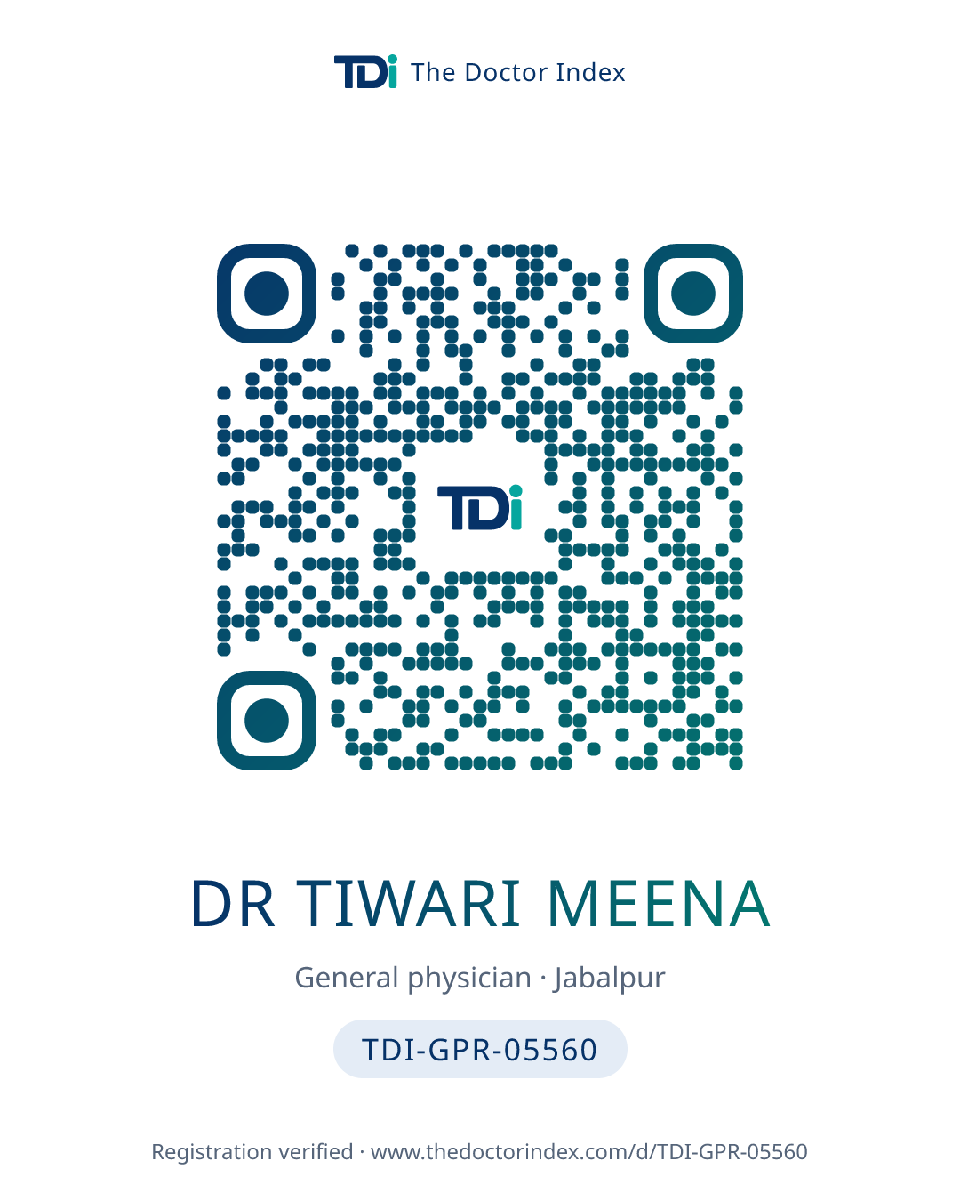 QR card for Dr Tiwari Meena, TDI-GPR-05560