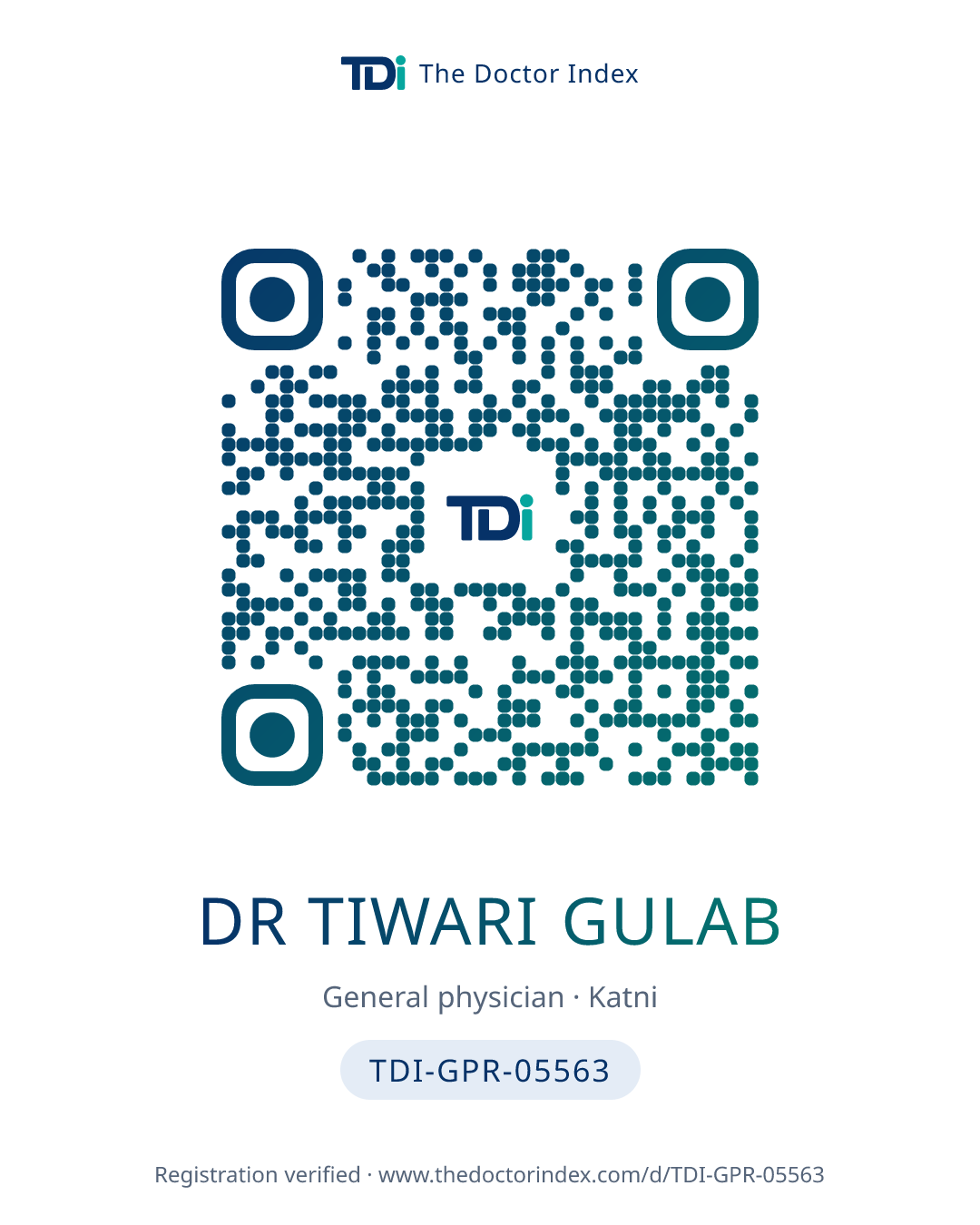 QR card for Dr Tiwari Gulab, TDI-GPR-05563