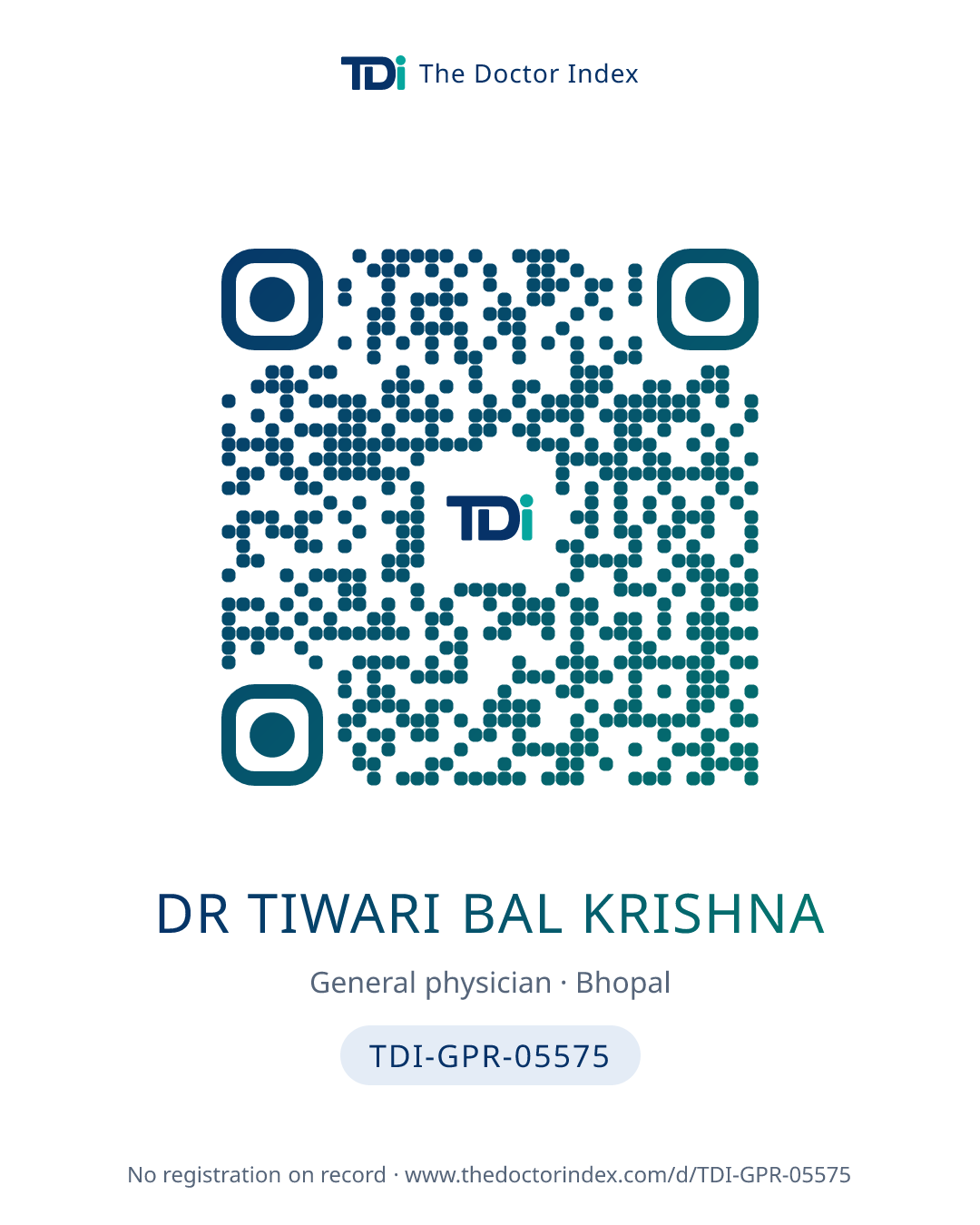 QR card for Dr Tiwari Bal Krishna, TDI-GPR-05575