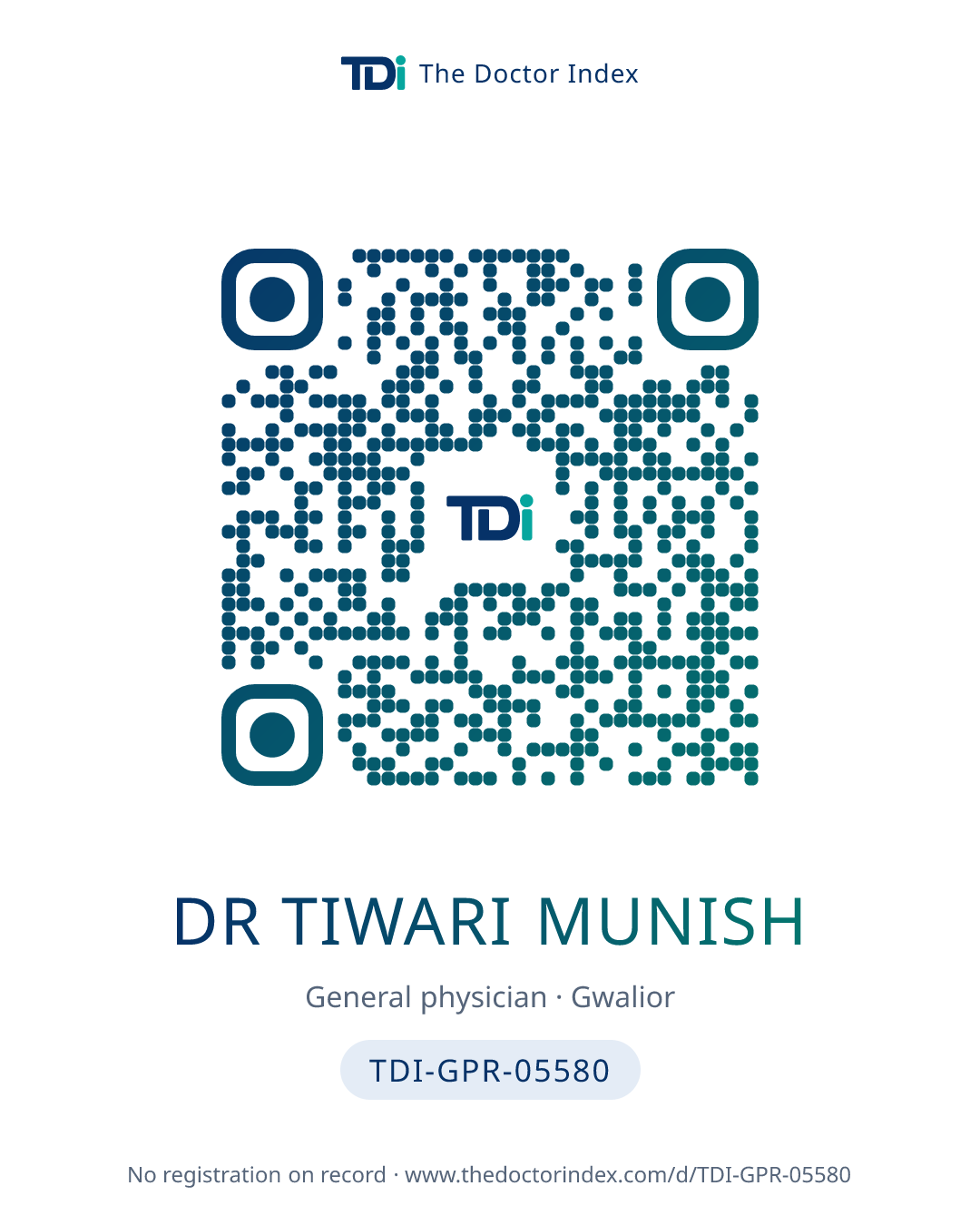 QR card for Dr Tiwari Munish, TDI-GPR-05580