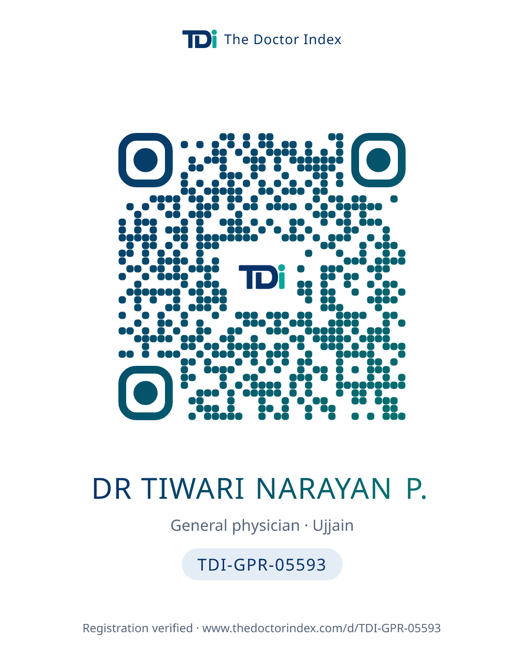 QR card for Dr Tiwari Narayan P., TDI-GPR-05593