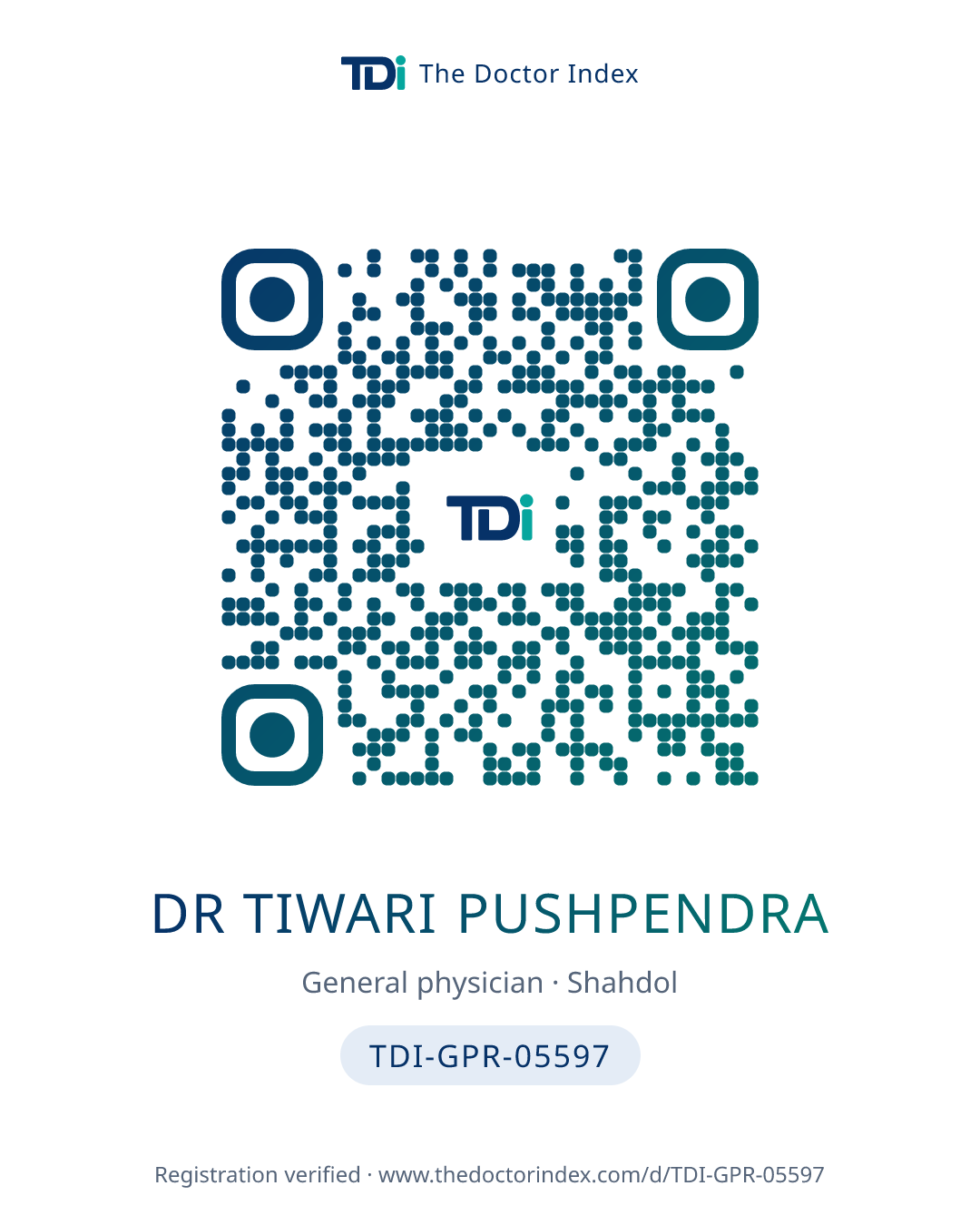 QR card for Dr Tiwari Pushpendra, TDI-GPR-05597