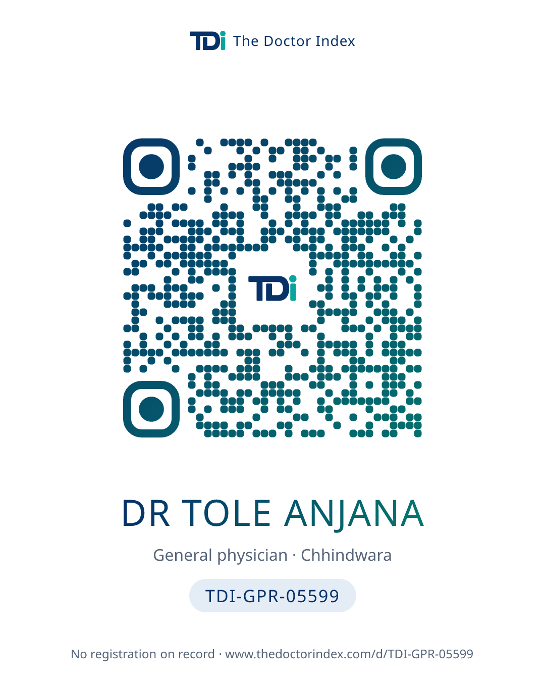 QR card for Dr Tole Anjana, TDI-GPR-05599