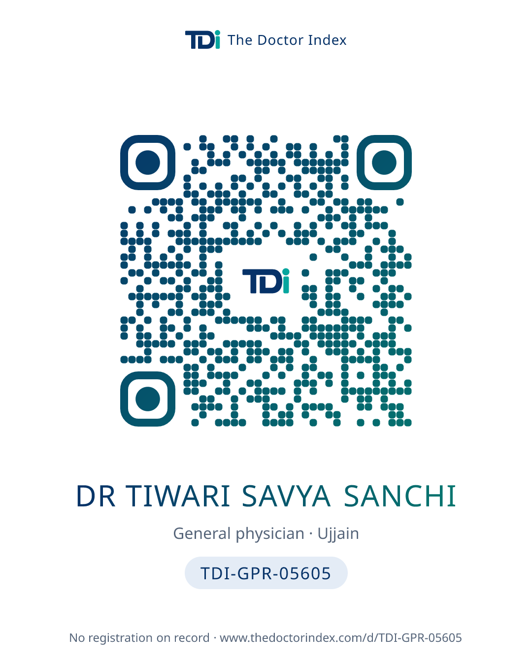 QR card for Dr Tiwari Savya Sanchi, TDI-GPR-05605