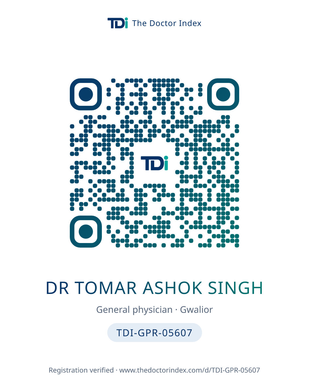 QR card for Dr Tomar Ashok Singh, TDI-GPR-05607