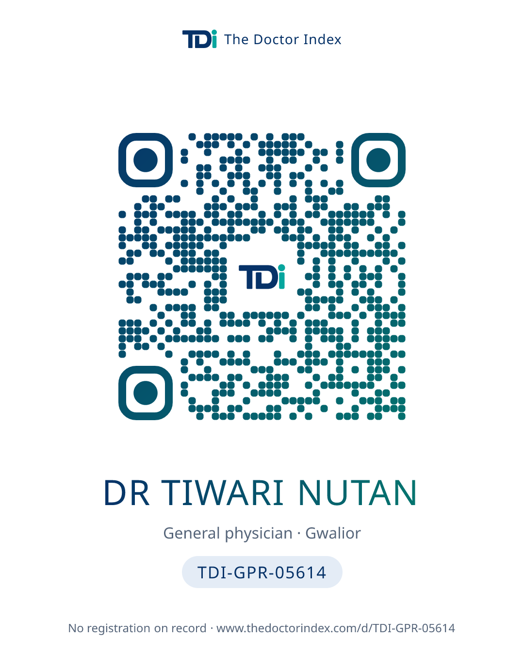 QR card for Dr Tiwari Nutan, TDI-GPR-05614