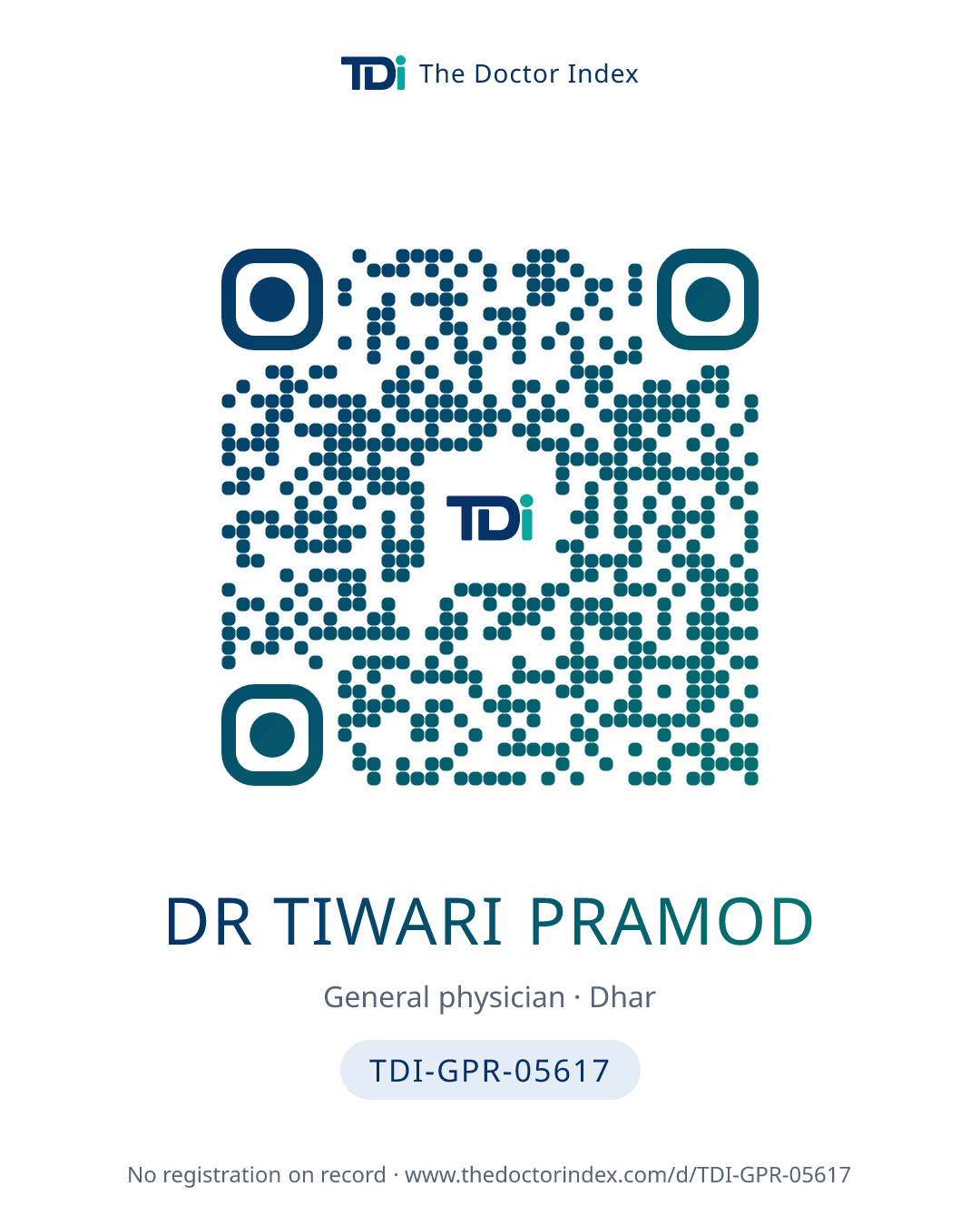QR card for Dr Tiwari Pramod, TDI-GPR-05617