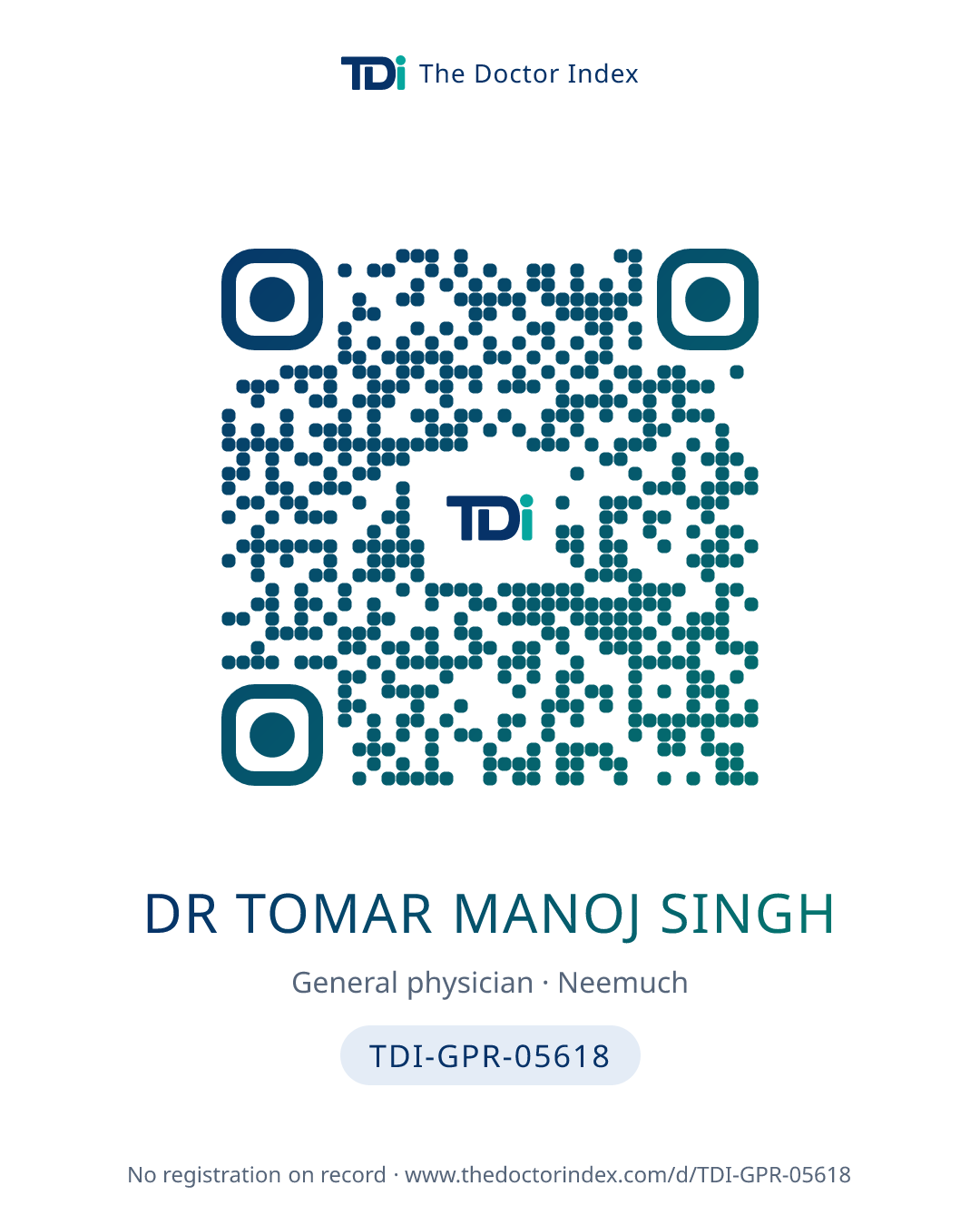 QR card for Dr Tomar Manoj Singh, TDI-GPR-05618