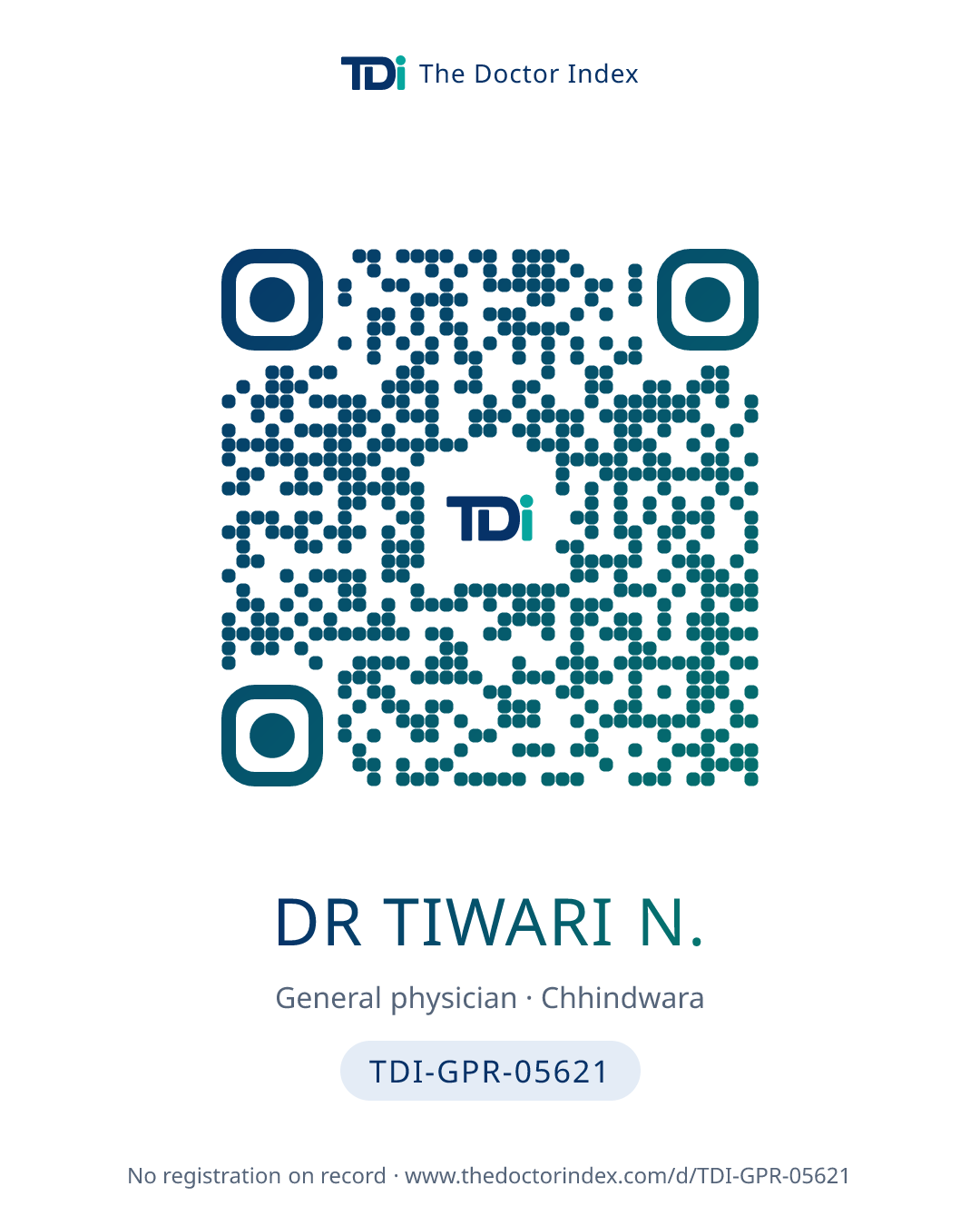 QR card for Dr Tiwari N., TDI-GPR-05621