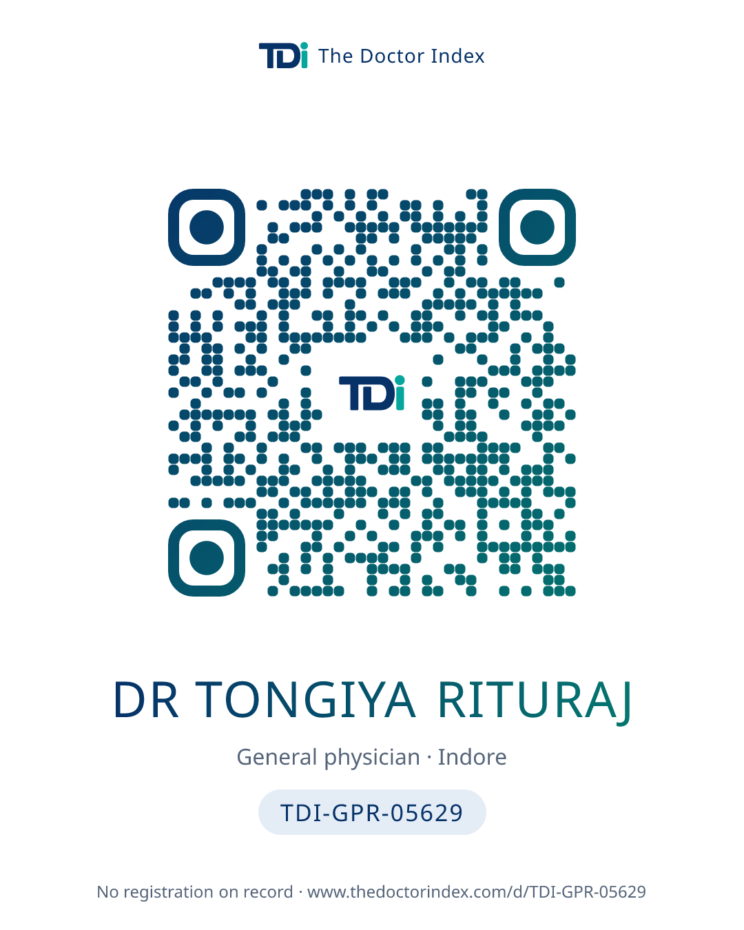 QR card for Dr Tongiya Rituraj, TDI-GPR-05629