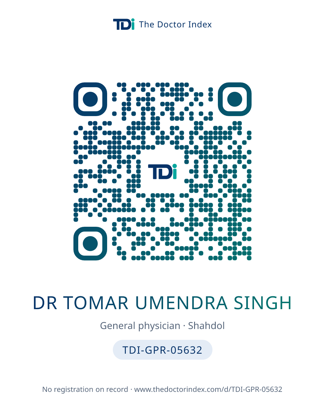 QR card for Dr Tomar Umendra Singh, TDI-GPR-05632