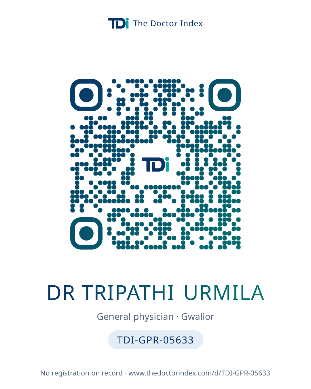 QR card for Dr Tripathi Urmila, TDI-GPR-05633