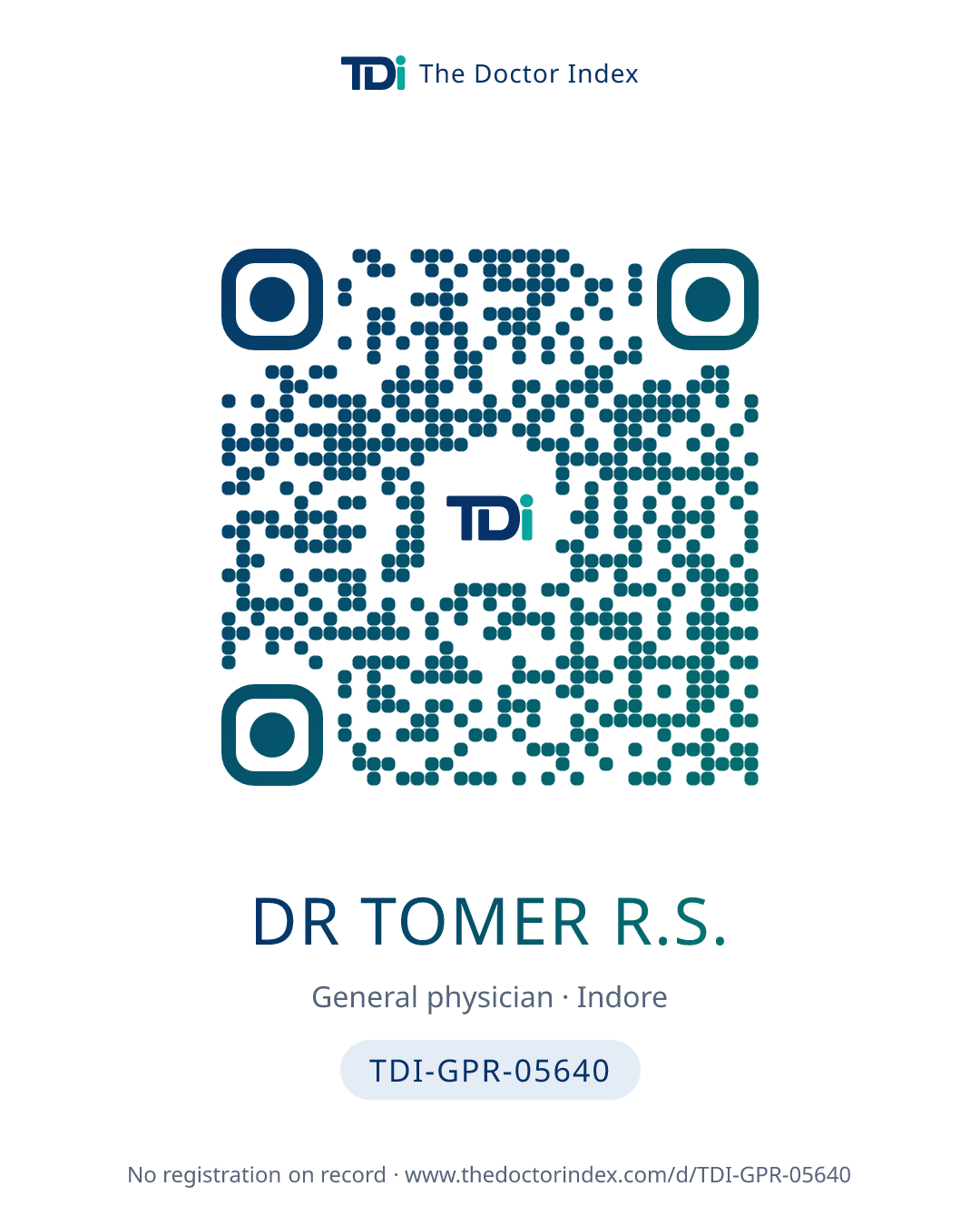 QR card for Dr Tomer R.S., TDI-GPR-05640