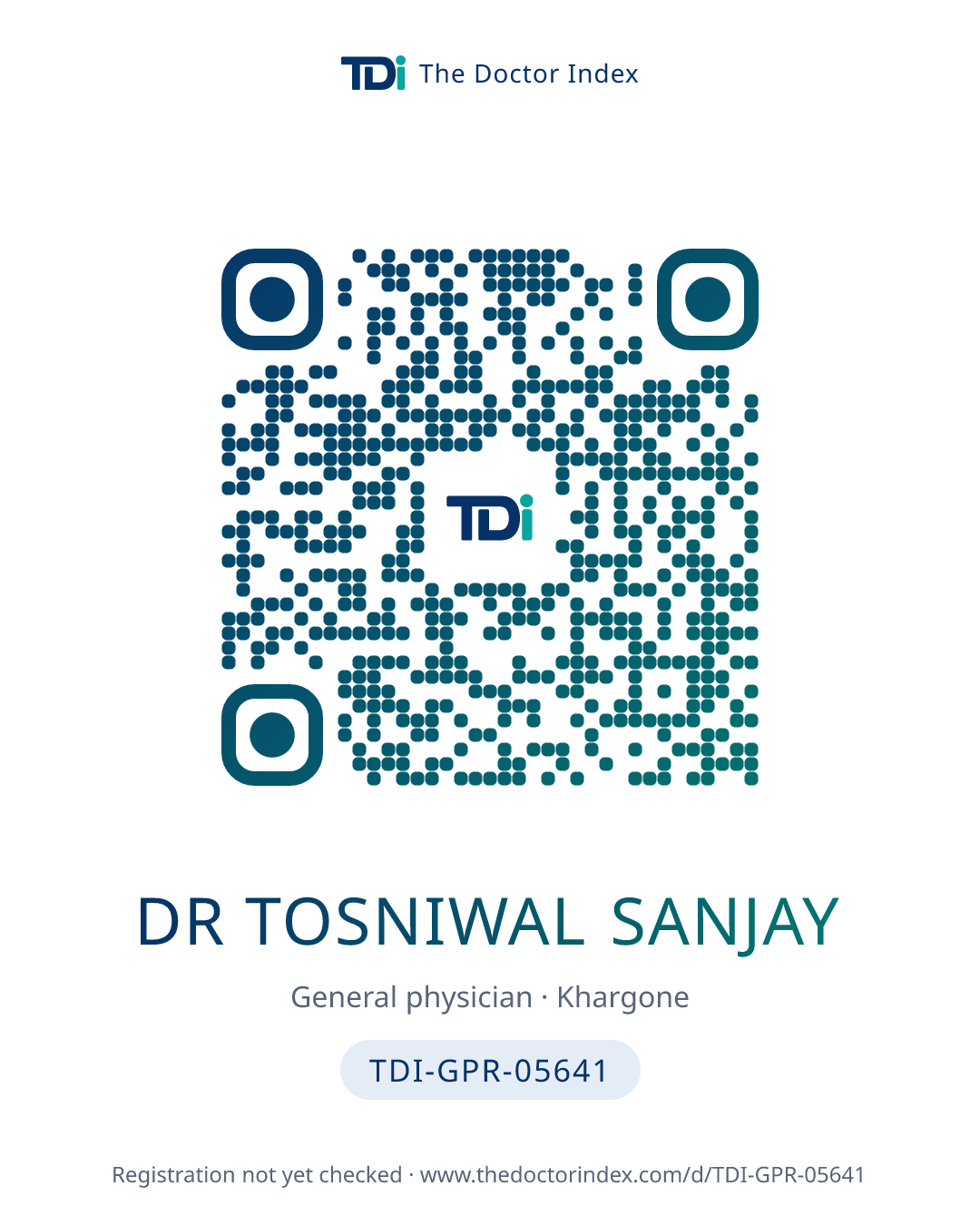 QR card for Dr Tosniwal Sanjay, TDI-GPR-05641