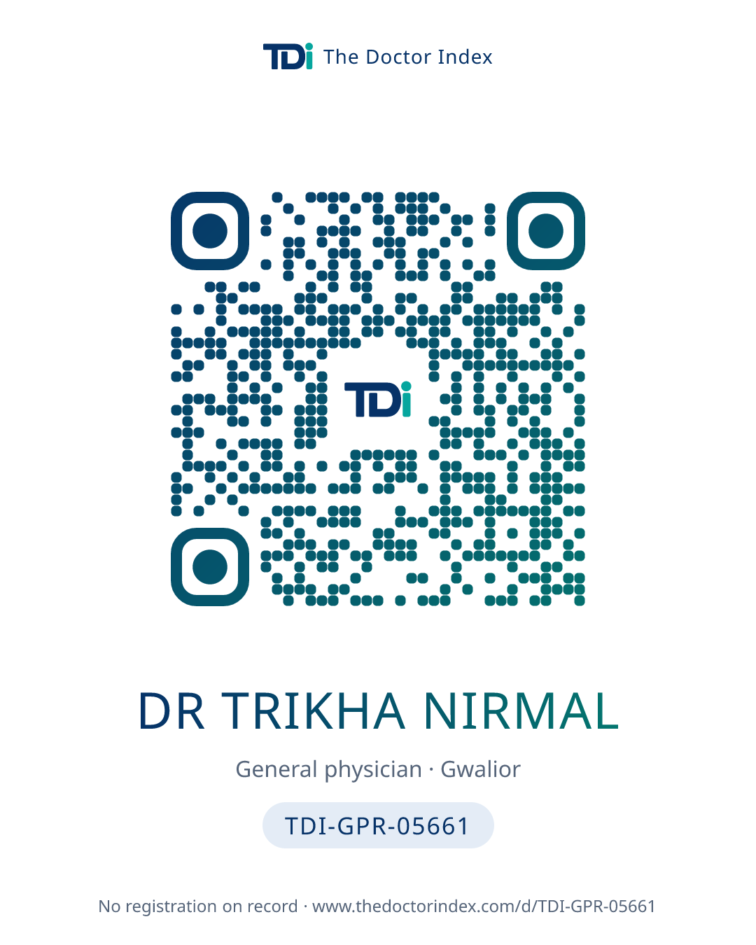 QR card for Dr Trikha Nirmal, TDI-GPR-05661