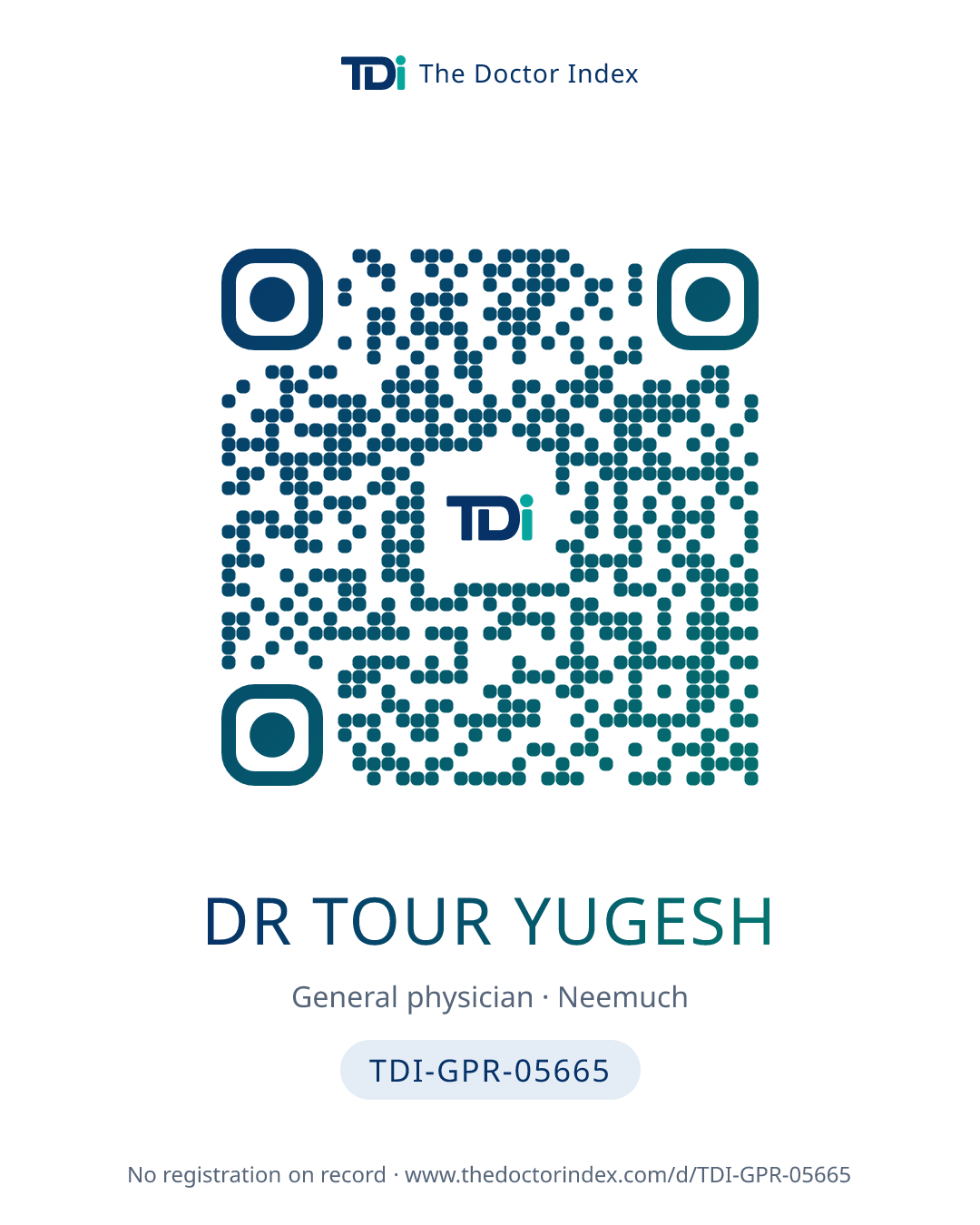 QR card for Dr Tour Yugesh, TDI-GPR-05665