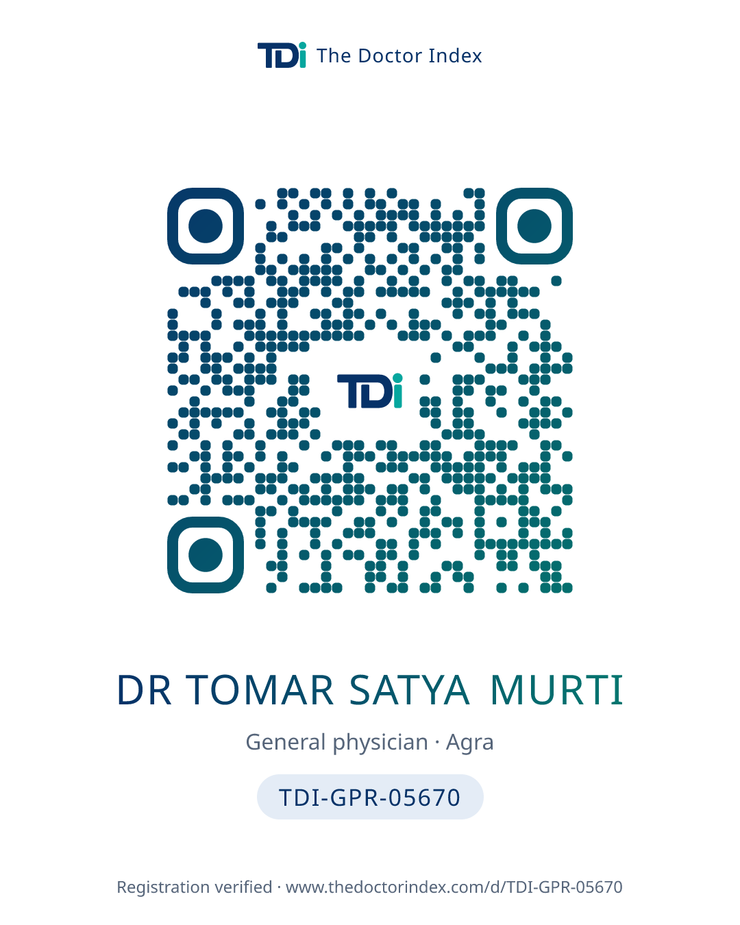 QR card for Dr Tomar Satya Murti, TDI-GPR-05670
