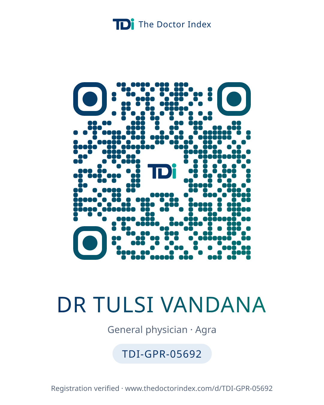QR card for Dr Tulsi Vandana, TDI-GPR-05692